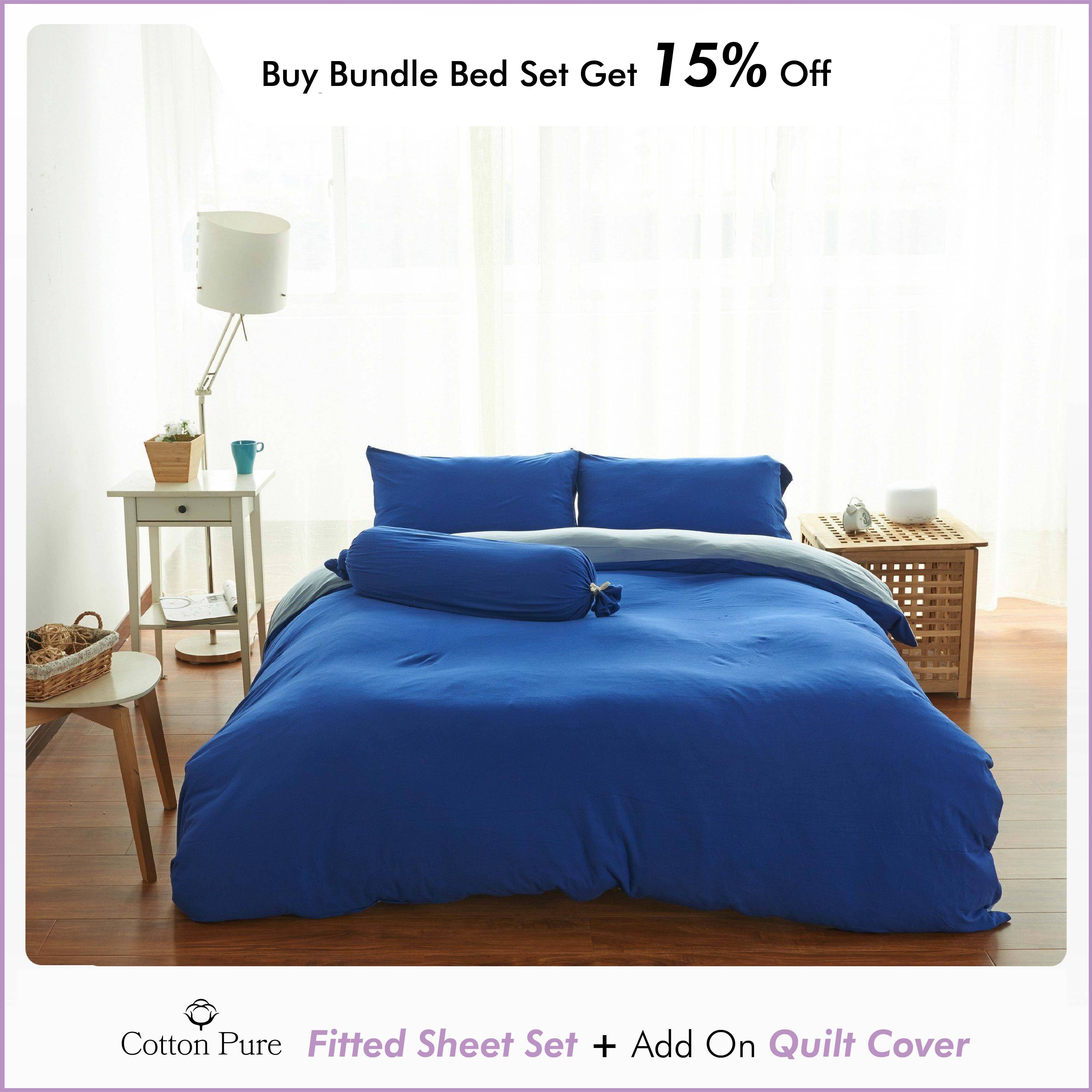 Premium Cotton Pure™ Klein Blue Jersey Fitted Sheet Set - Soft Breathable Bedding for Queen Size Mattress | Perfect for Guest Rooms, Dorms & Cozy Bedroom Decor
