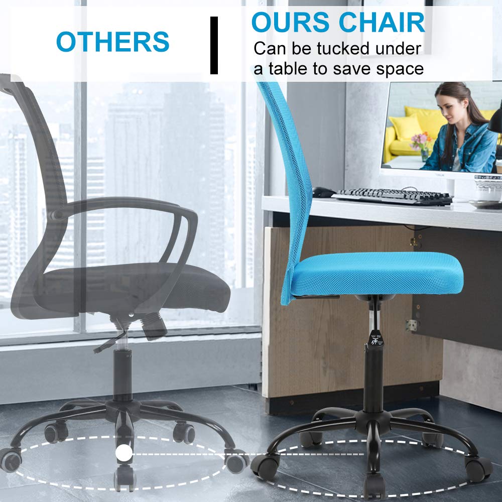 Ergonomic Home Office Chair - Adjustable Height Mid Back Mesh Computer Desk Chair for Students & Professionals, No Armrest Modern Task Swivel Rolling Chair - Blue - Perfect for Small Offices & Study Rooms