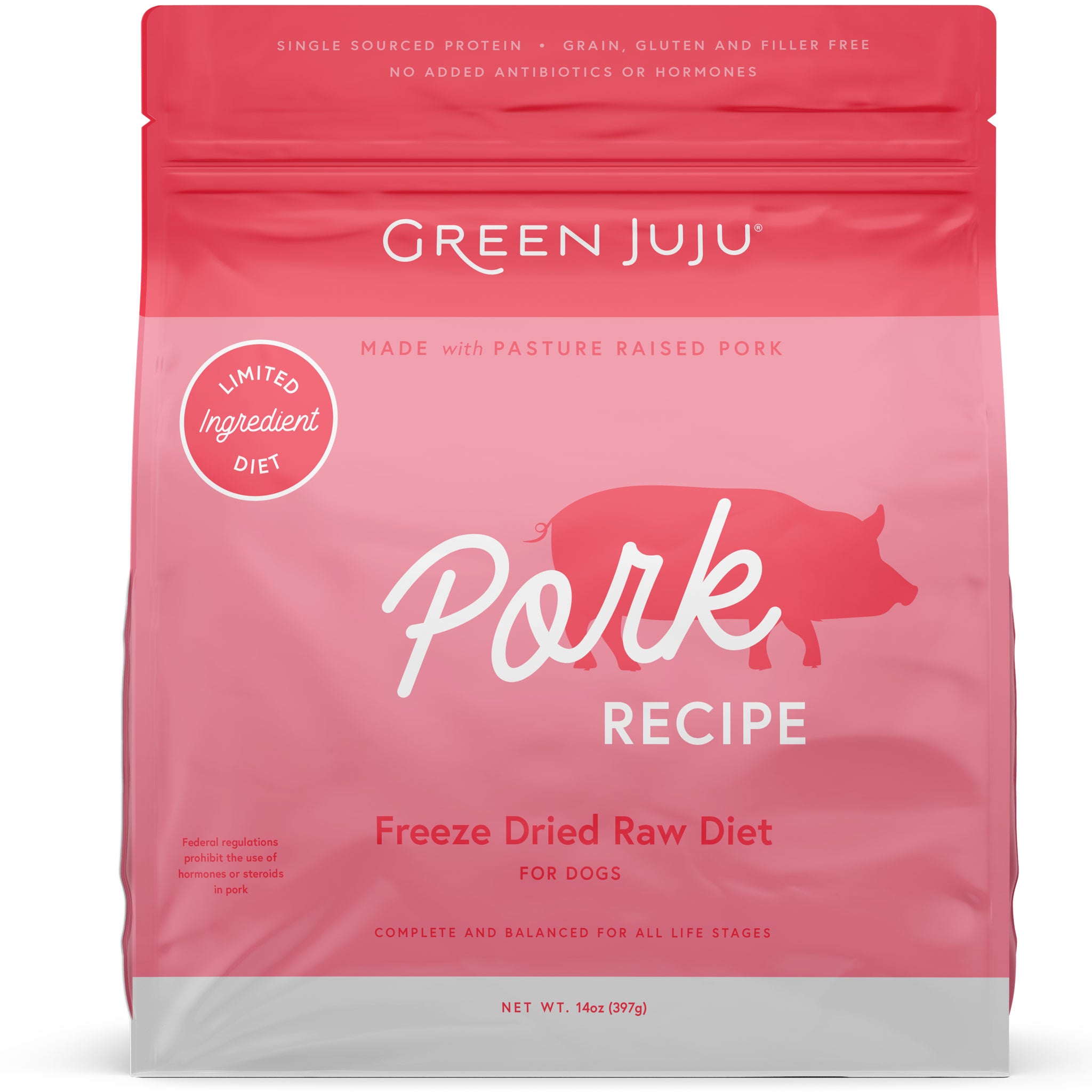 Premium Freeze-Dried Raw Pork Dog Food - Green Juju Natural Grain-Free Recipe for Small & Large Breeds - Perfect for Travel, Training & Sensitive Stomachs