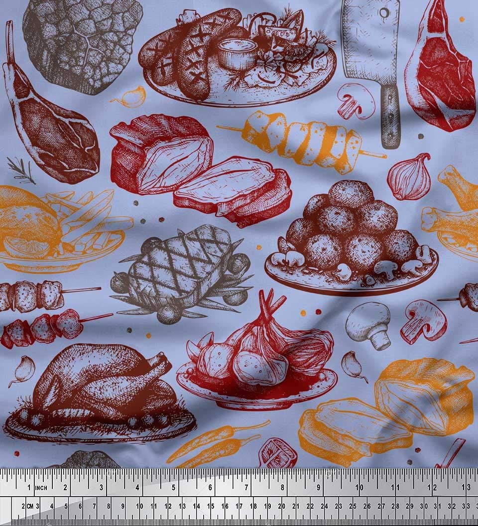 Soimoi Blue Cotton Voile Fabric - 56