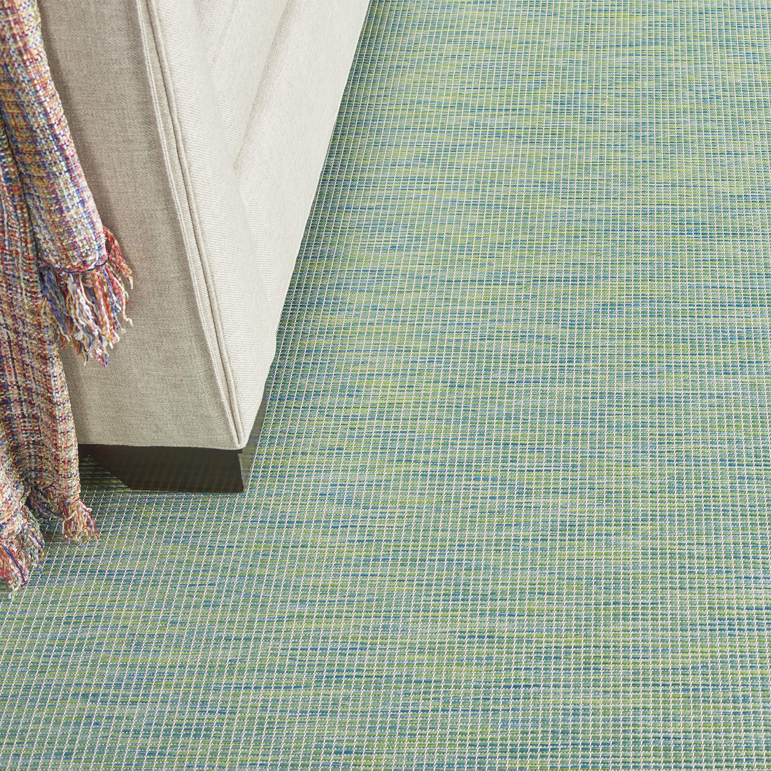 Nourison Positano 8' x 10' Indoor/Outdoor Area Rug - Blue & Green Striped Design, Easy to Clean, Non-Shedding, Stain Resistant | Perfect for Living Room, Bedroom, Dining Room, Patio, Deck & Backyard (8x10)