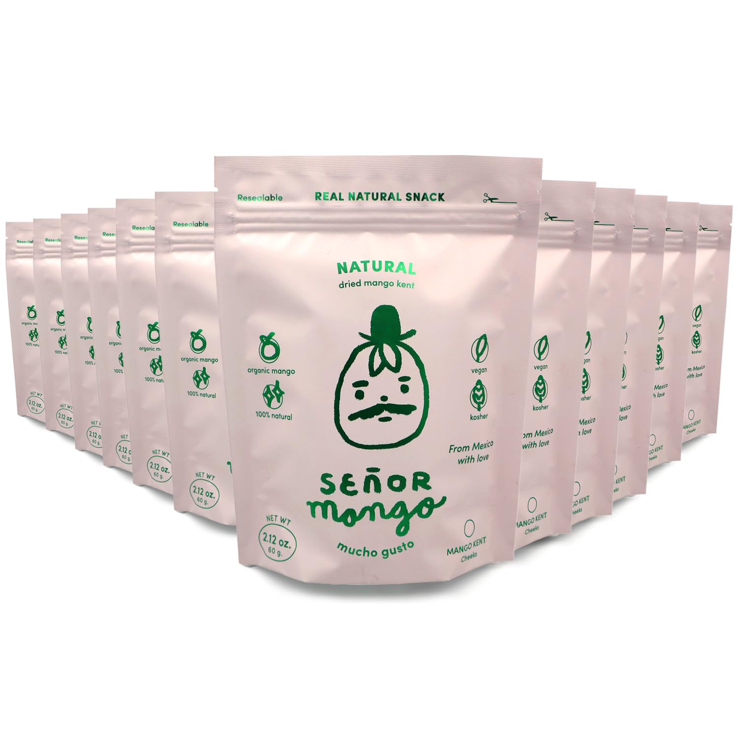 Organic Dried Mango Slices - No Sugar Added, Gluten Free, Non-GMO | Premium Kent Mango from Mexico | Healthy Vegan Snack for Kids & Adults | Perfect for Lunchboxes, Hiking, Travel & Office Snacking | Pack of 12 (2.1oz each)