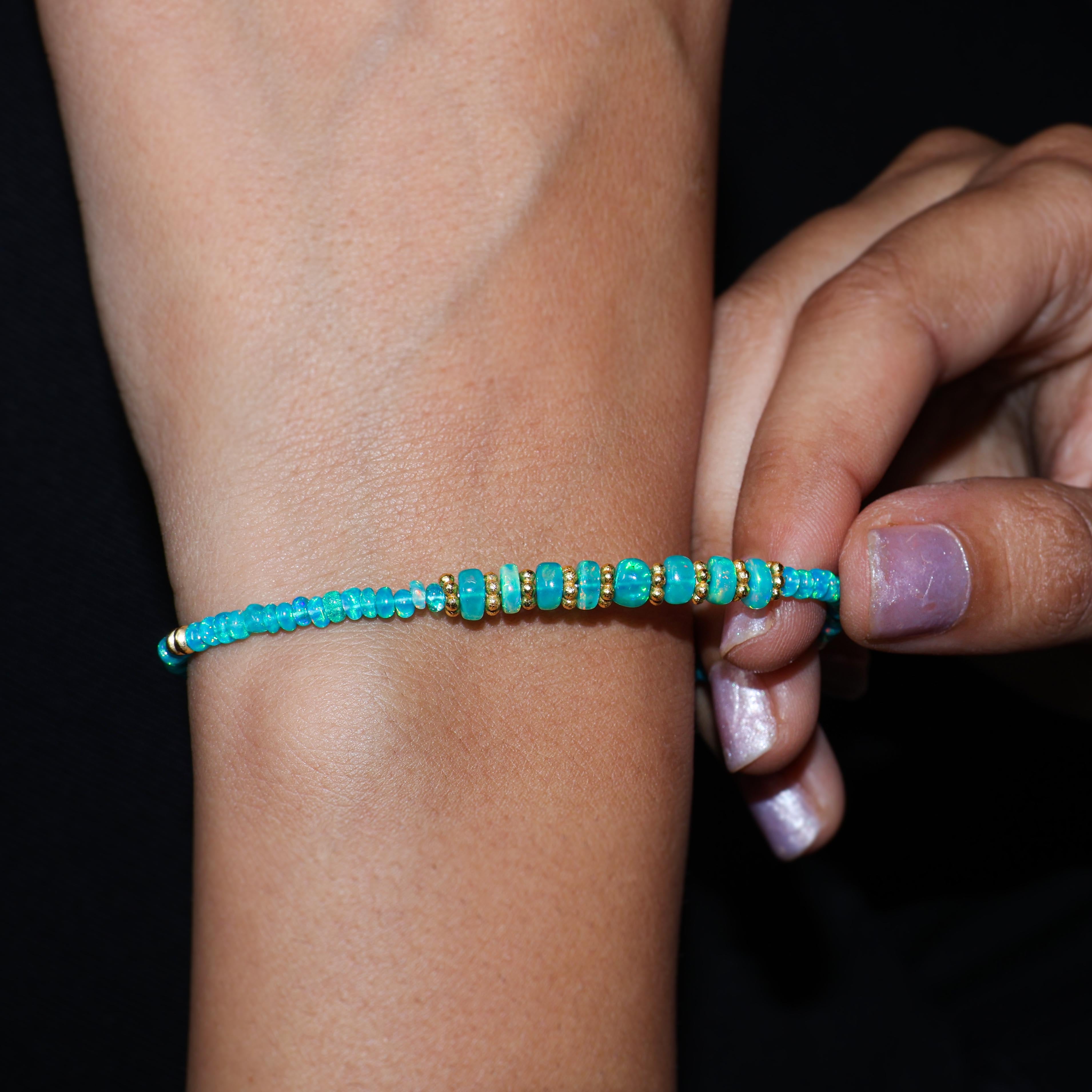 Grace In Green & Paraiba Opal Beaded Bracelet – Adjustable 6-8 Inch for Women – Perfect for Boho Chic, Wedding & Everyday Fashion Accessories
