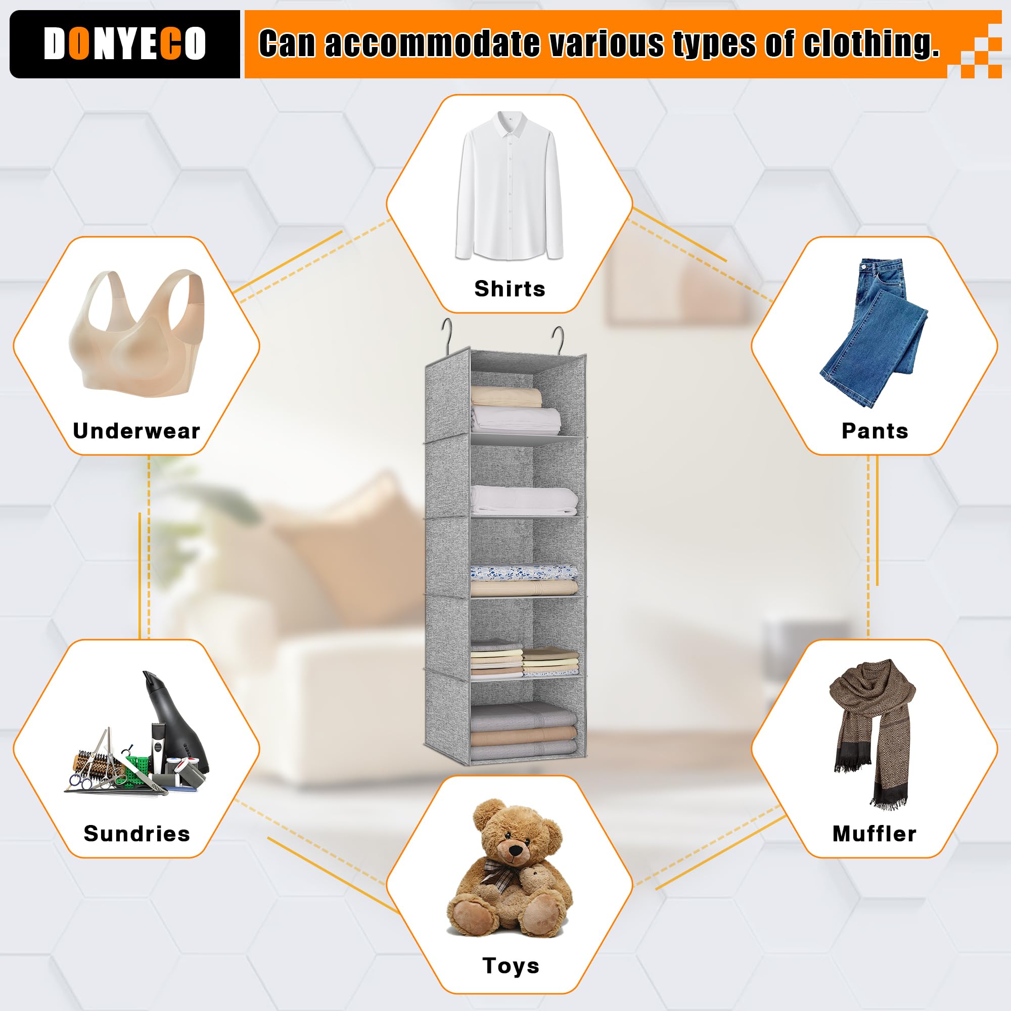 5-Shelf Hanging Closet Organizer for RV, Nursery & Wardrobe - Space Saving Storage Solution for Clothes, Linens & Baby Items - Perfect for Small Spaces, Campers & Home Organization
