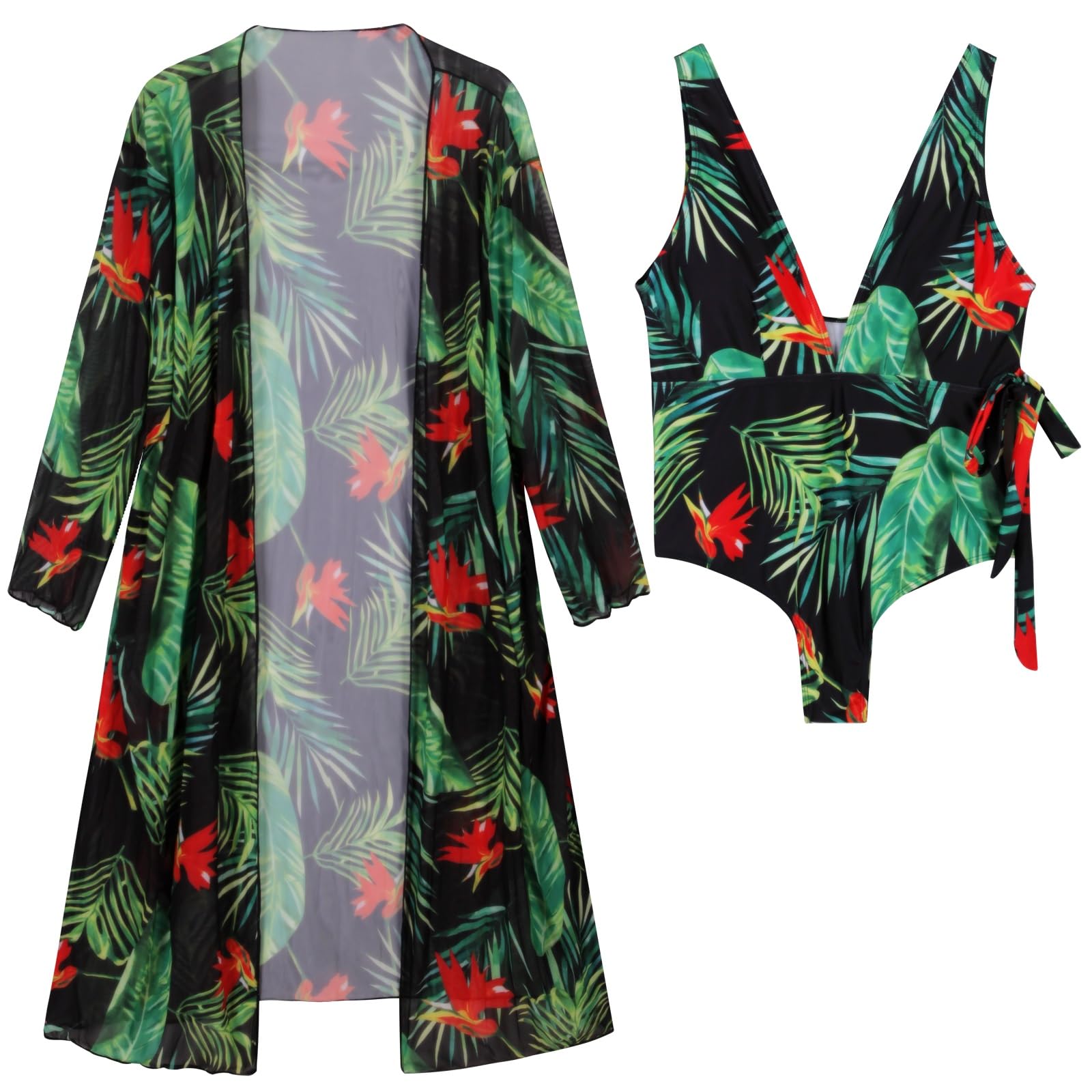 Plus Size Women's One-Piece Swimsuit with Chiffon Cover Up - Floral Print Bathing Suit for Beach, Pool & Vacation | Comfortable Swimwear for Curvy Women