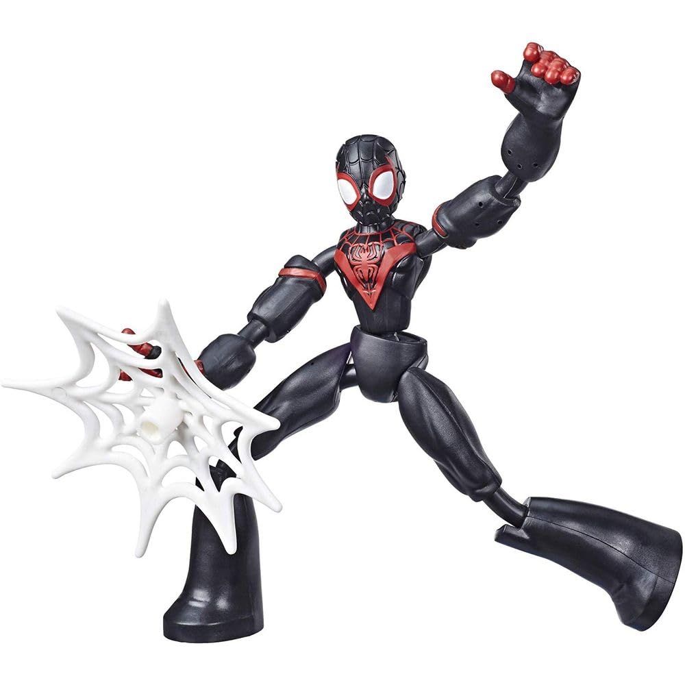 Marvel Spider-Man Bend and Flex Miles Morales Action Figure Toy - 6-Inch Flexible Superhero Collectible with Web Accessory - Perfect Gift for Kids 6+ | Playtime, Display & Superhero Adventures