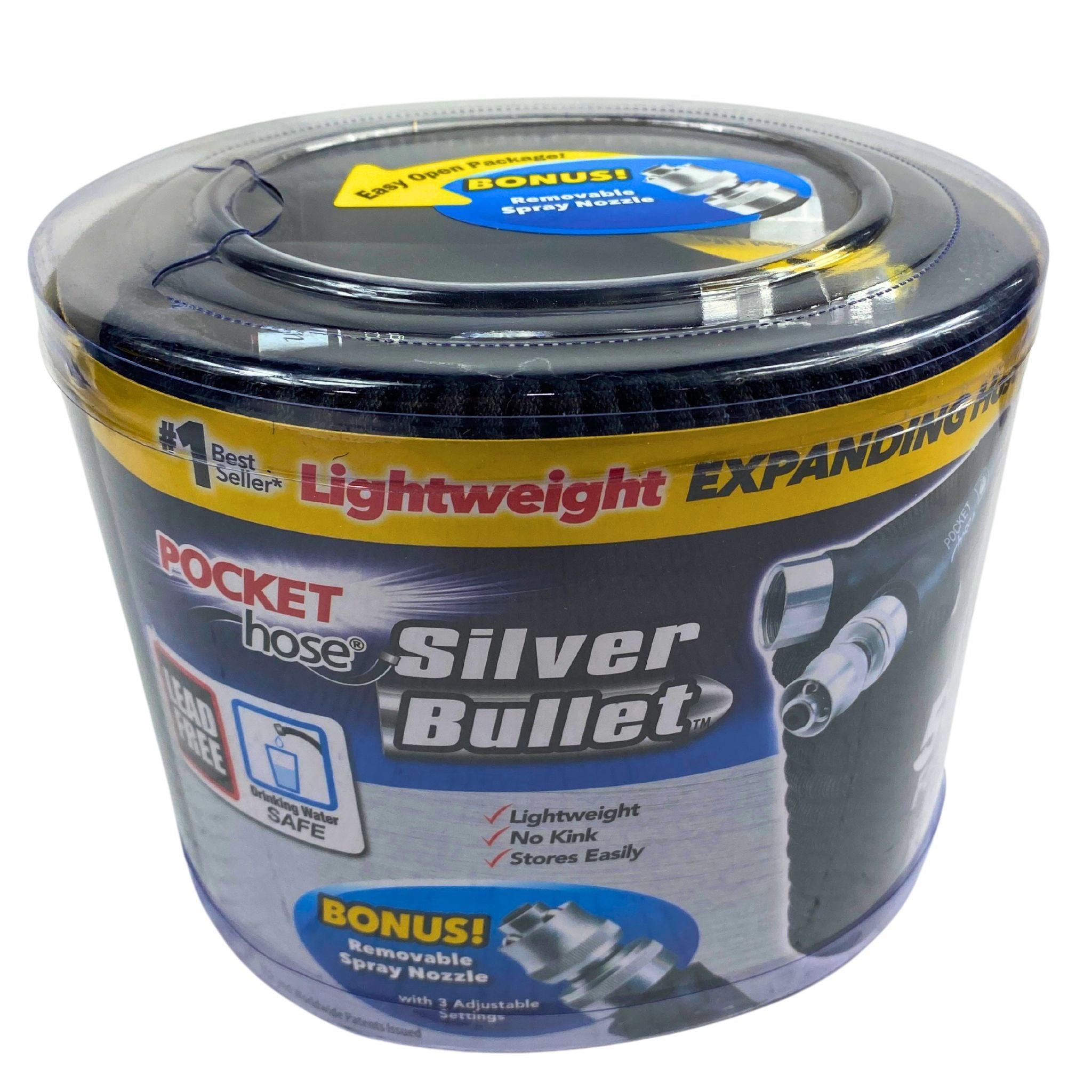 Expandable Pocket Hose Silver Bullet 50ft with Bonus Spray Nozzle (20 Pack) - Lightweight Garden Water Hose for Lawn Care, Car Washing & Outdoor Cleaning