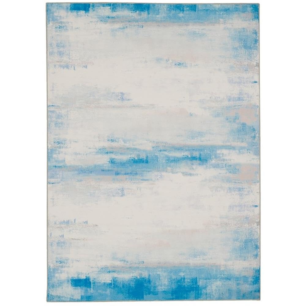Washable Polyester 5'x7' Area Rug in Ivory - Transitional Style for Living Room, Bedroom & Office