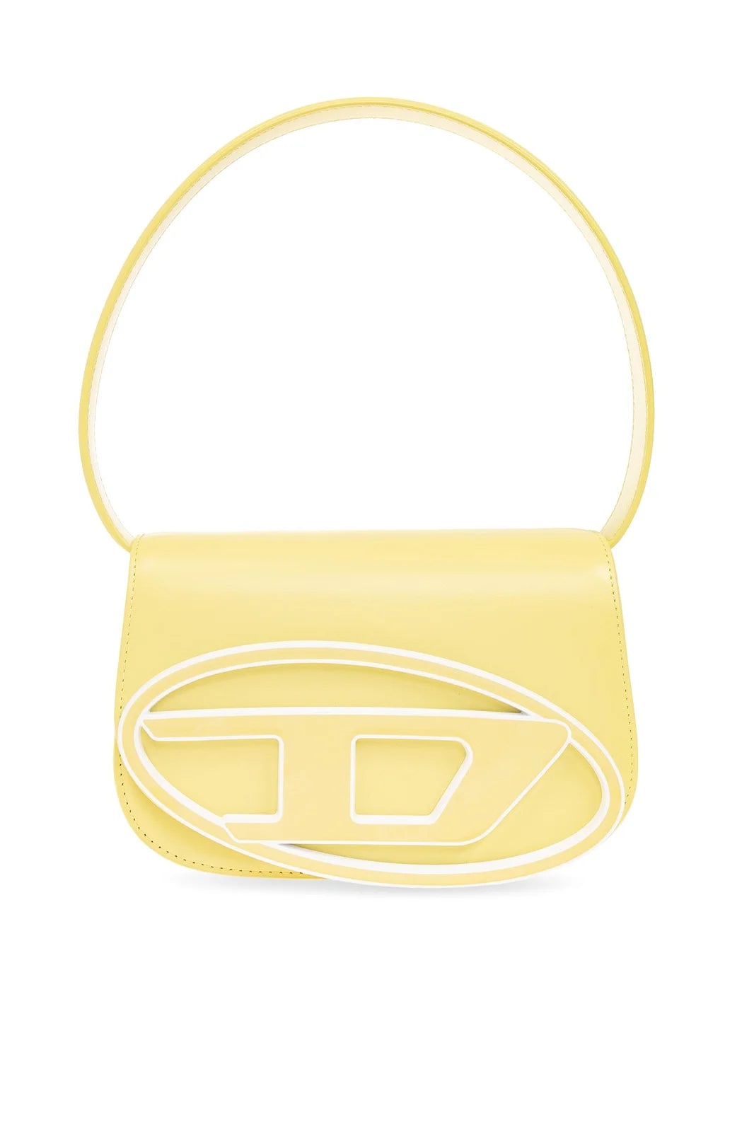 DIESEL 1DR Leather Shoulder Bag for Women - Yellow Crossbody Purse with Plaque Logo - Perfect for Work, Travel & Everyday Use