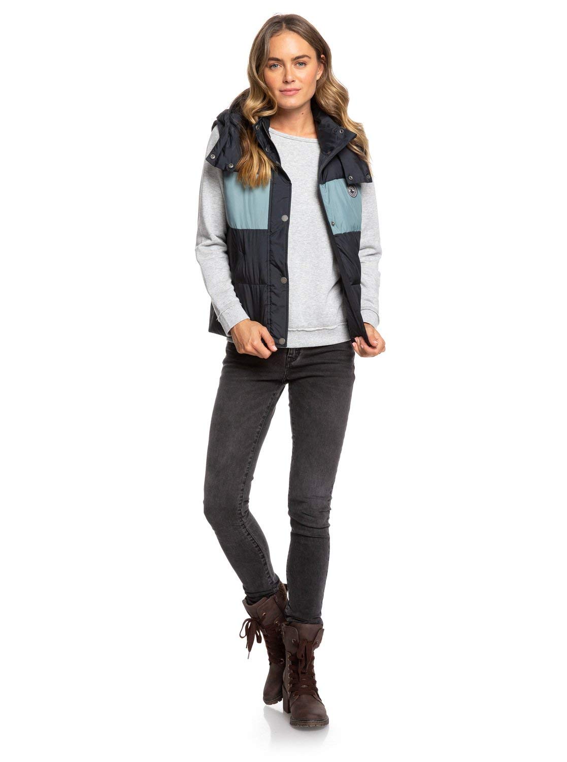 Roxy Women's Out of Focus Hooded Puffer Vest - Lightweight Insulated Body Warmer Jacket - Size L - Black True Black - Perfect for Hiking, Camping & Outdoor Activities