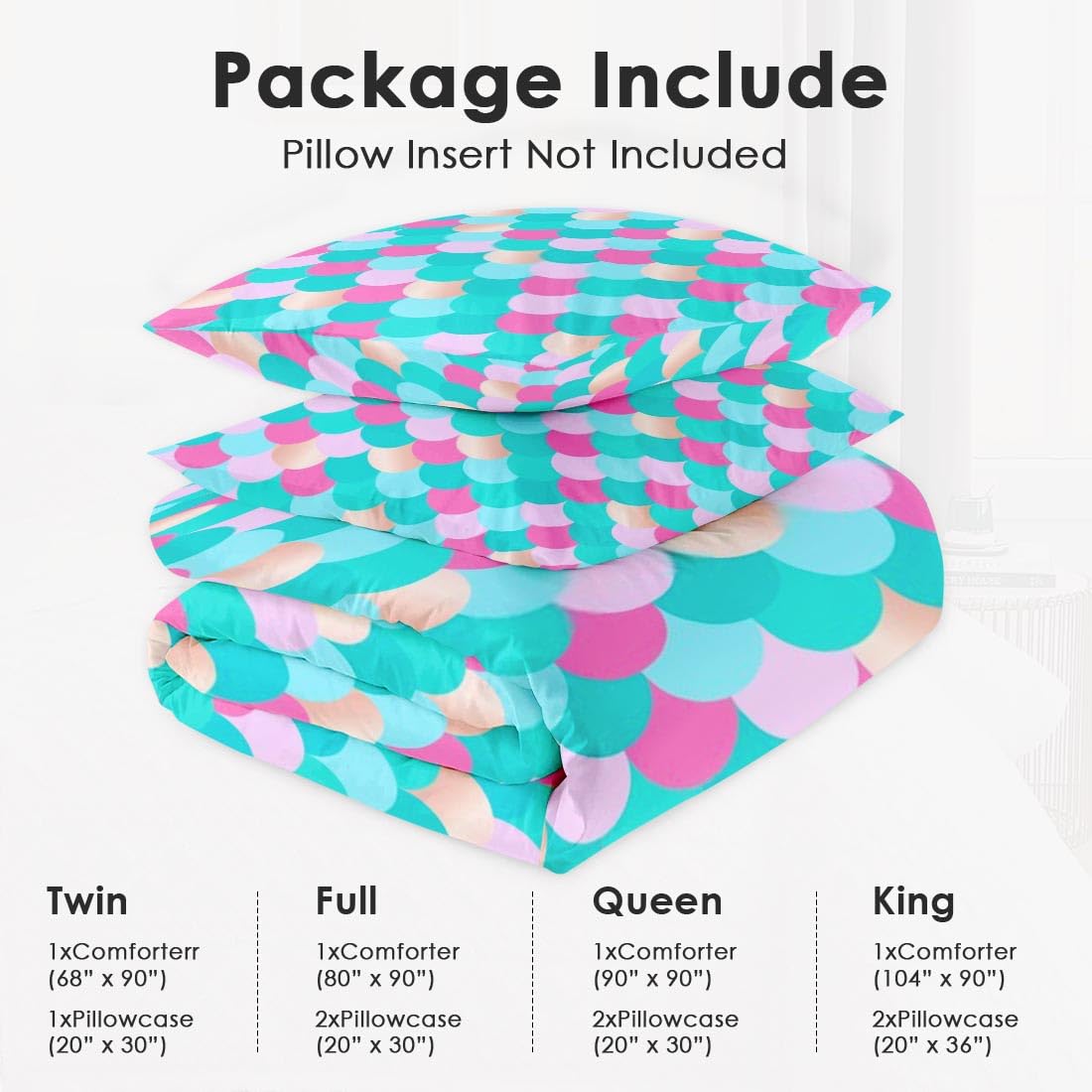 Mermaid Gold Red Green Comforter Set Queen Size - Soft Bedding Set for Kids & Adults, Includes 2 Pillowcases - Perfect for Bedroom Decor & Coastal Themed Rooms