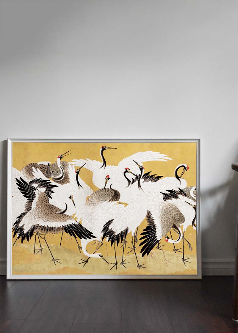 Authentic Japanese Vintage Crane Painting by Ishida Yūtei - Elegant Flock of Cranes Artwork for Home Decor & Office Wall Art