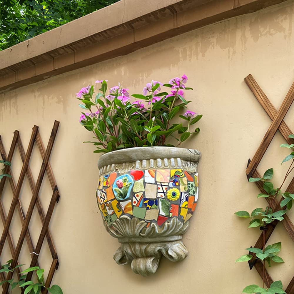 Sun-Resistant Mosaic Ceramic Wall Hanging Planter - Outdoor Flower Pots for Fence, Corridor & Garden Decor - Easy to Install Plant Holders for Succulents, Herbs & Small Plants