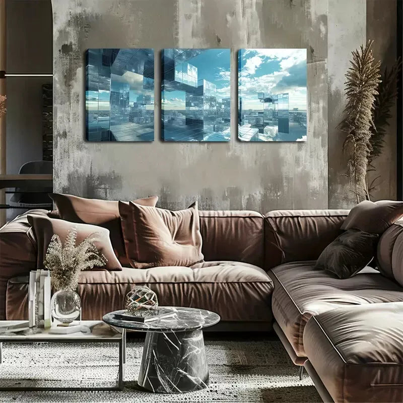 3-Piece Abstract Urban Structure Wall Art Set - Framed Canvas 40x60cm (16x24in) - High Quality Print - 100% Australian Made - Ready to Hang - Perfect for Living Room, Bedroom & Office Decor