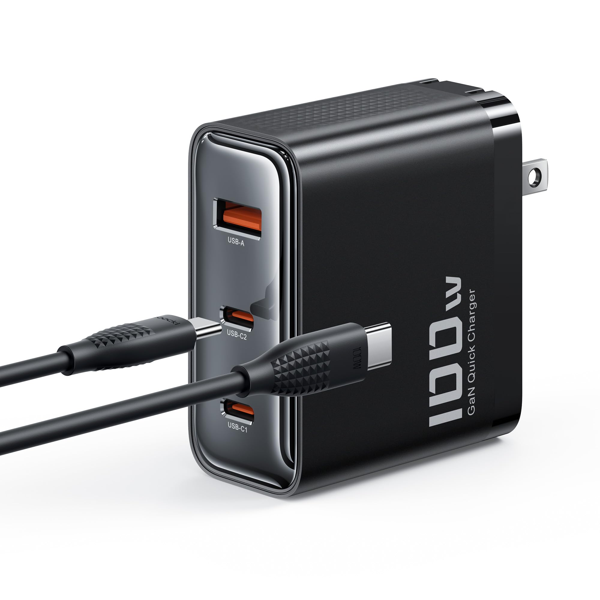Toocki 100W GaN Fast Charger, 3-Port USB C Wall Charger with Foldable Plug & 3.3FT USB C to C Cable - PD PPS Charging for MacBook Pro/Air, iPhone 16, Galaxy S23, iPad, Tablets - Perfect for Travel, Office & Home Use