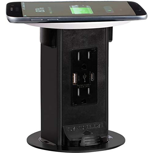 PUR Counter Top Power Box with 2 USB Outlets & QI Wireless Charging - 15A Duplex Outlet, White Plastic - Perfect for Kitchen Countertops, Home Office & Bedroom Charging Station