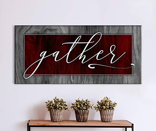 Farmhouse Style 'Gather' Pantry Sign - 60x27 Inch Rustic Wall Decor for Kitchen, Dining Room & Living Room | Perfect for Home Decor, Housewarming Gifts & Farmhouse Aesthetic (Red)
