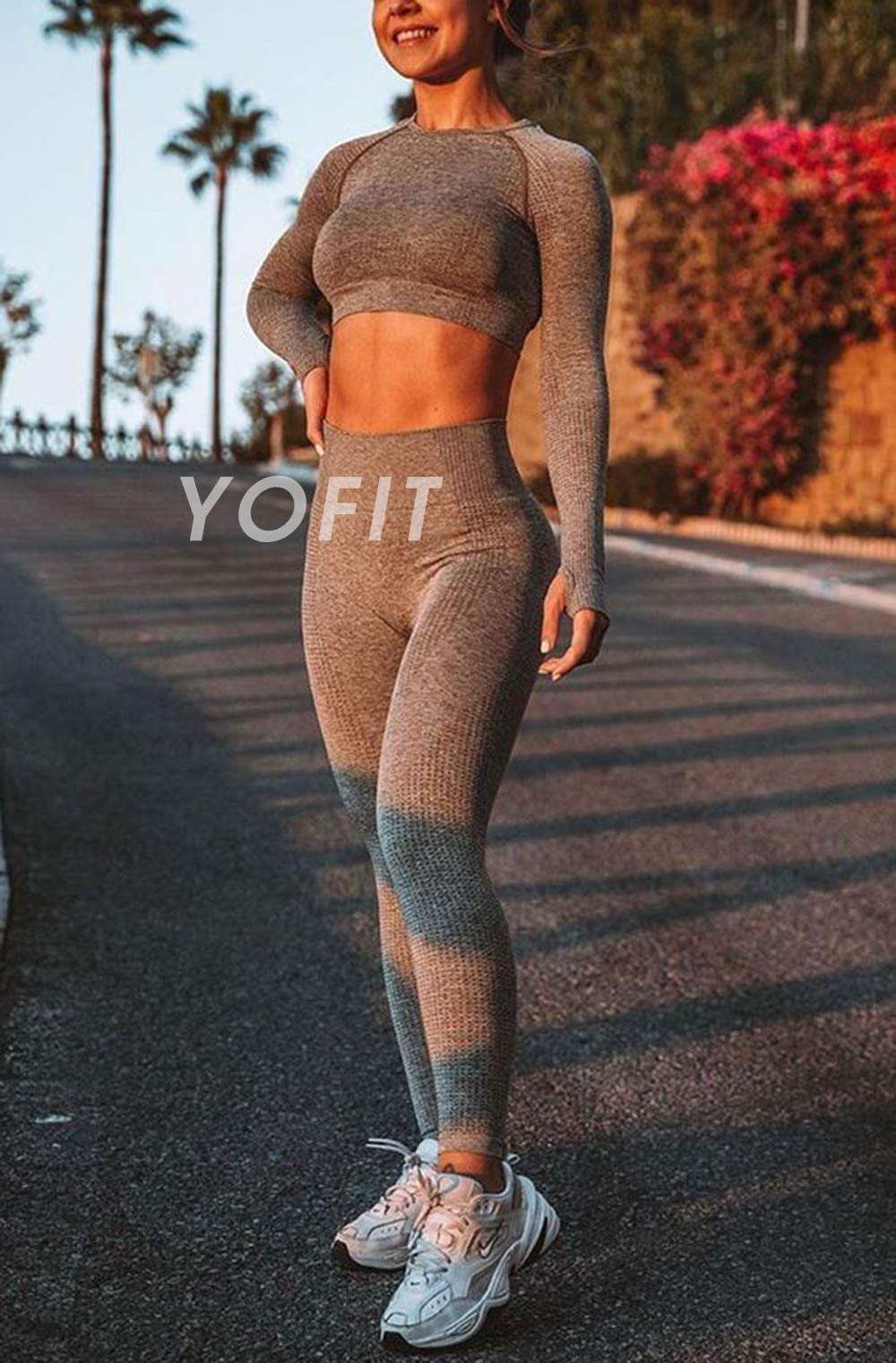 Seamless High Waist Yoga Pants & Long Sleeve Crop Top 2-Piece Workout Set for Women - Perfect for Gym, Yoga & Fitness Training