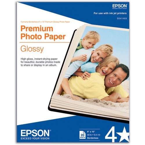 Epson Premium Photo Glossy Paper 8x10 Inches - 20 Sheets Pack for Professional Photography, Scrapbooking & Home Decor