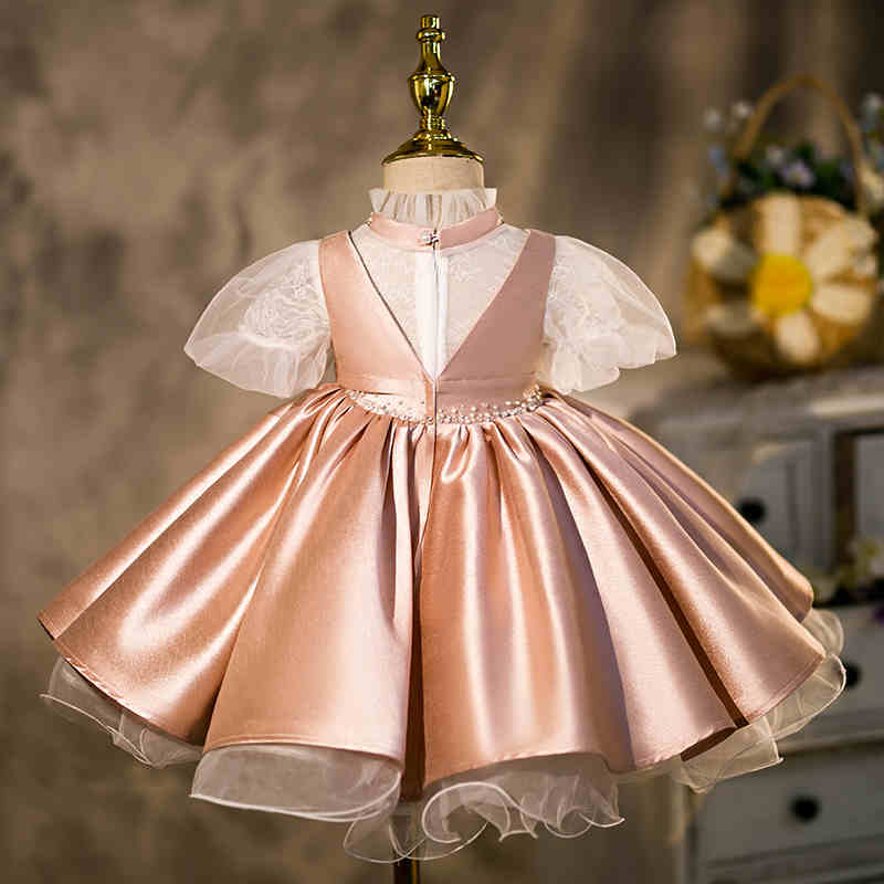 Elegant Champagne Princess Tea-Length Satin Flower Girl Dress for Weddings & Special Occasions
