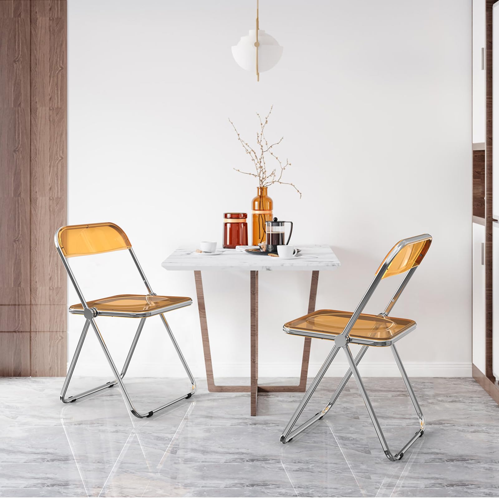 VINGLI 2 Pack Clear Acrylic Folding Chairs - Stackable Plastic Chairs with Metal Chrome Frame, 350 lbs Weight Capacity - Perfect for Patio, Wedding, Banquet & Outdoor Events