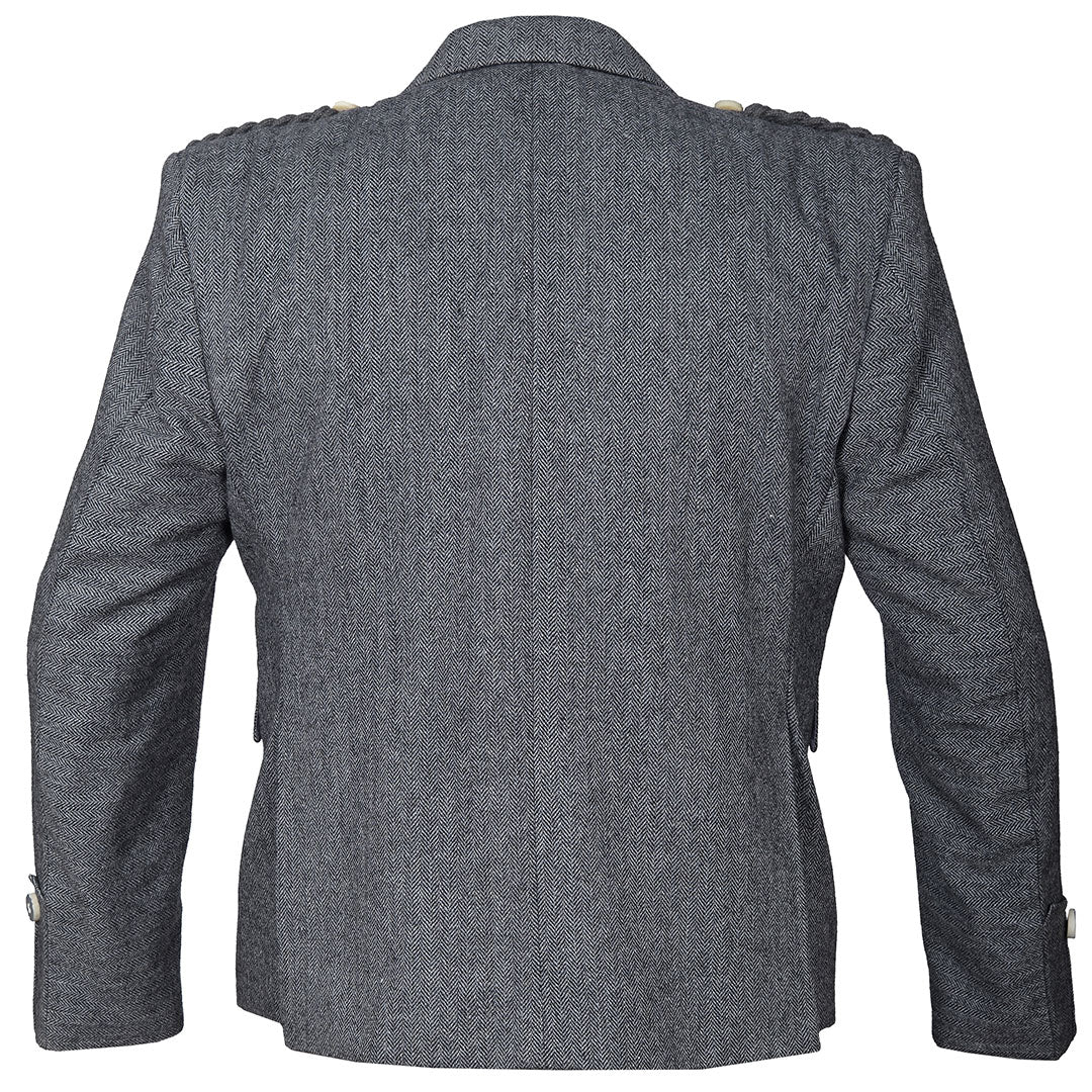 Men's Grey Tweed Wool Argyll Jacket with 5-Button Vest Set - Classic Scottish Style for Formal Events, Weddings & Business Attire