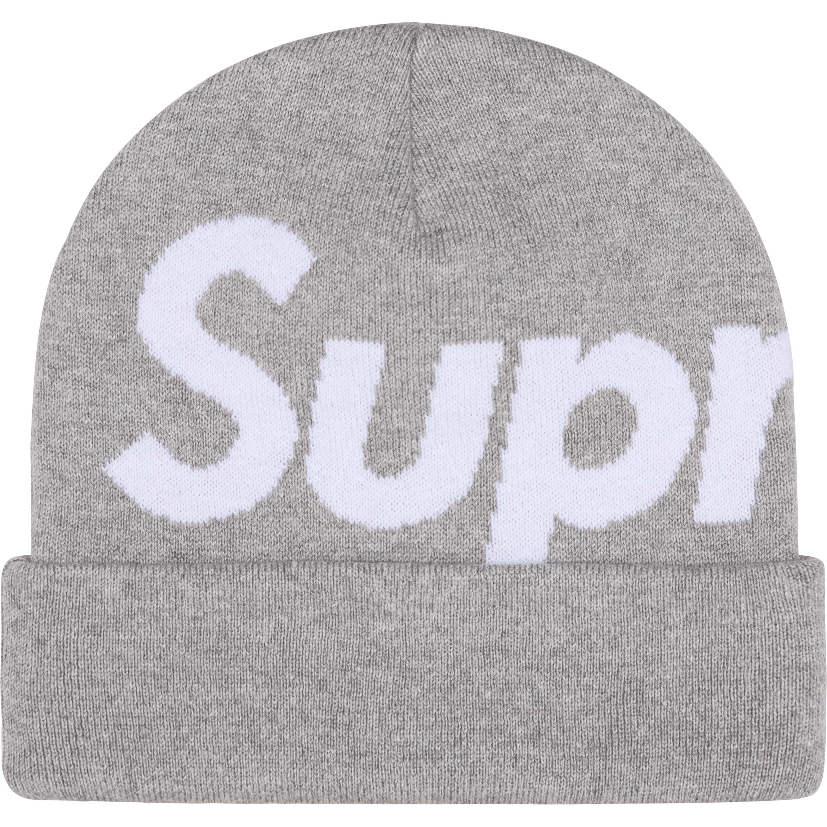 Supreme Big Logo Beanie - Grey Winter Hat for Men & Women - Warm Knit Skull Cap for Cold Weather, Streetwear Fashion, Urban Style