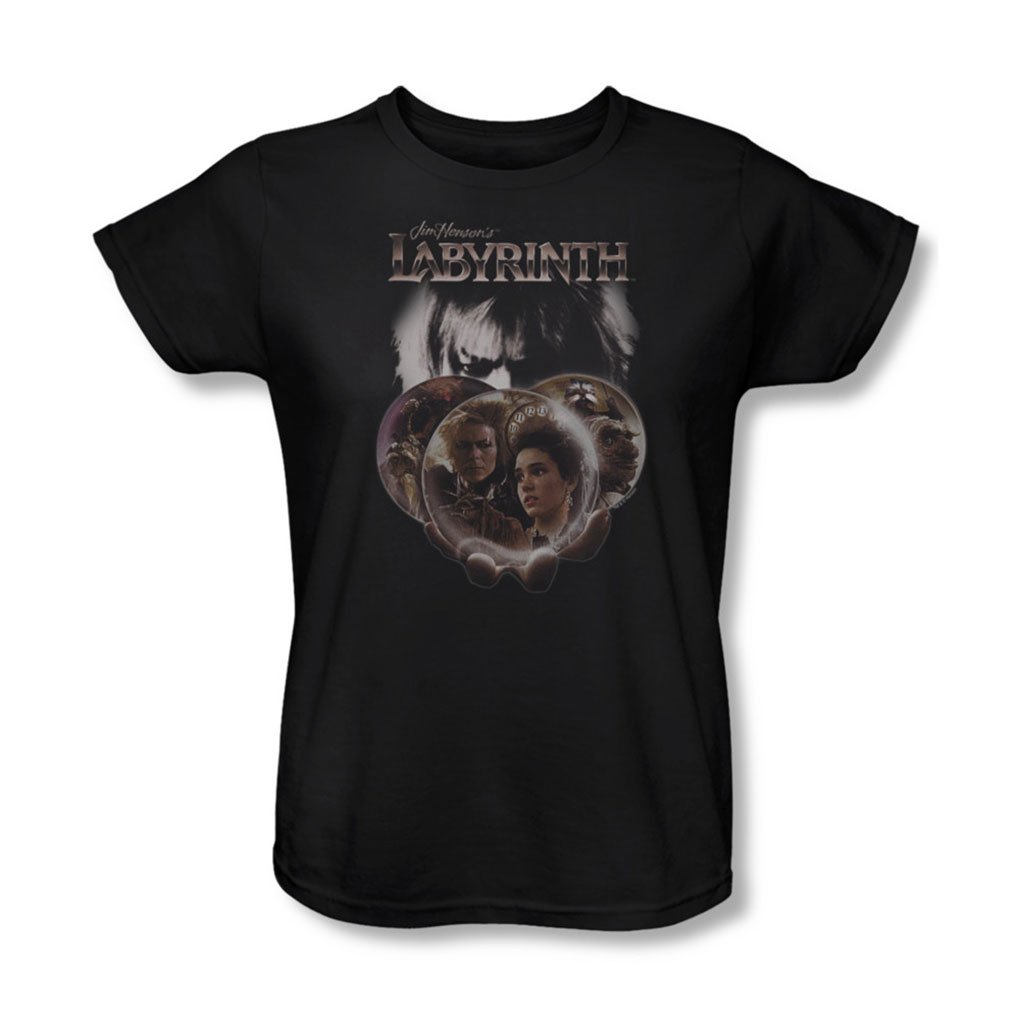 Labyrinth Women's Black Globe Graphic T-Shirt | Vintage Cartography Design | Casual Streetwear & Festival Outfit