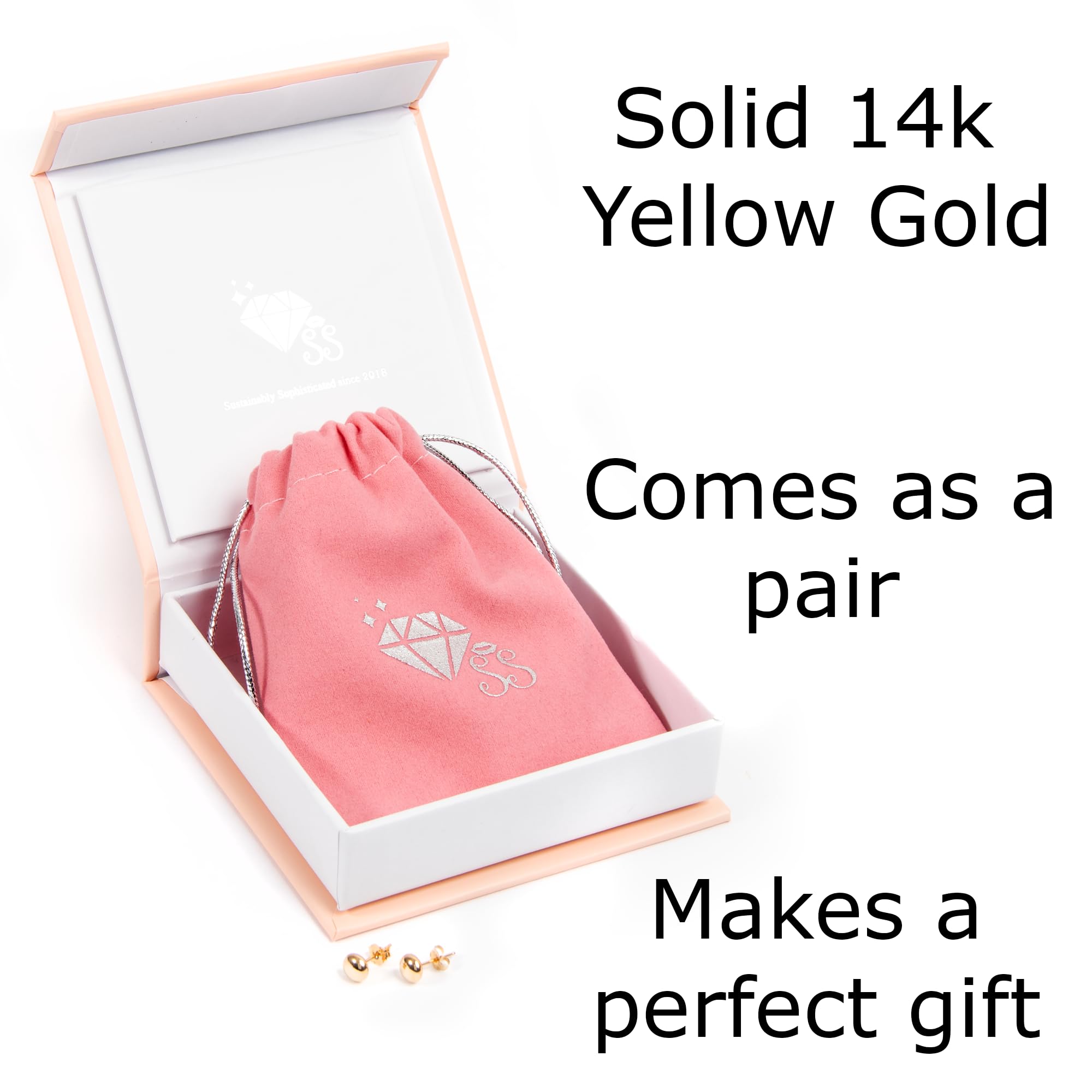 14K Gold Stud Earrings for Women - Butterfly Back Ball Earrings in 3/4/5/6/7/8mm Sizes | Elegant Anniversary, Valentine's Day & Birthday Gift for Her | Perfect for Everyday Wear, Date Nights & Special Occasions