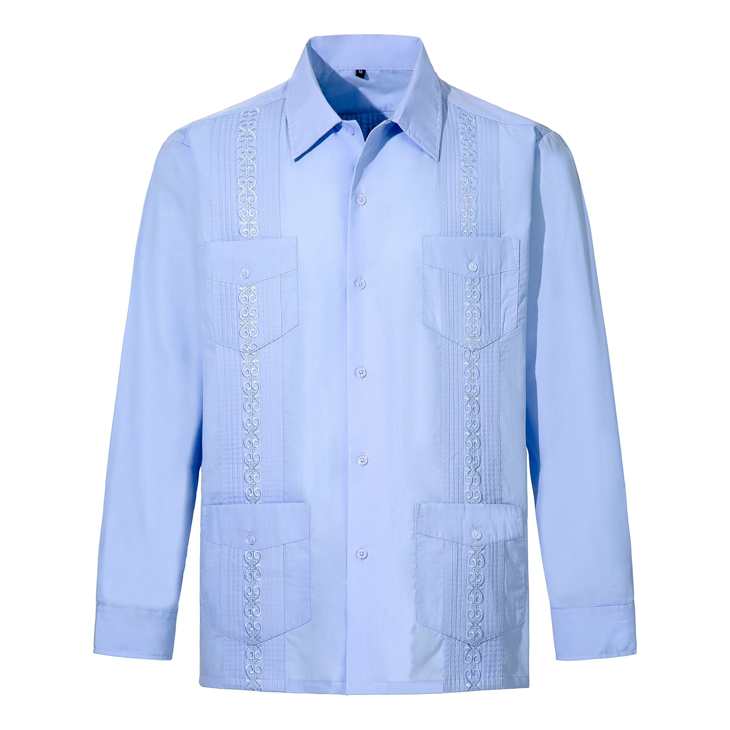 MAXJON Men's Long Sleeve Guayabera Shirts - Cuban Style Casual Button Down Shirt for Summer, Beach, and Vacation Wear - Breathable Linen Blend Fabric for Comfort