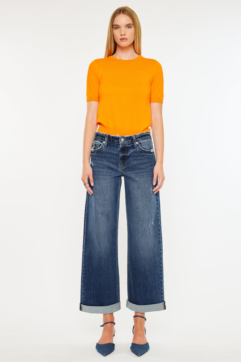 Rosie High Rise Wide Leg Jeans for Women - Stretchy Comfort Denim Pants, Vintage Retro Style - Perfect for Casual Outfits, Office Wear & Date Nights