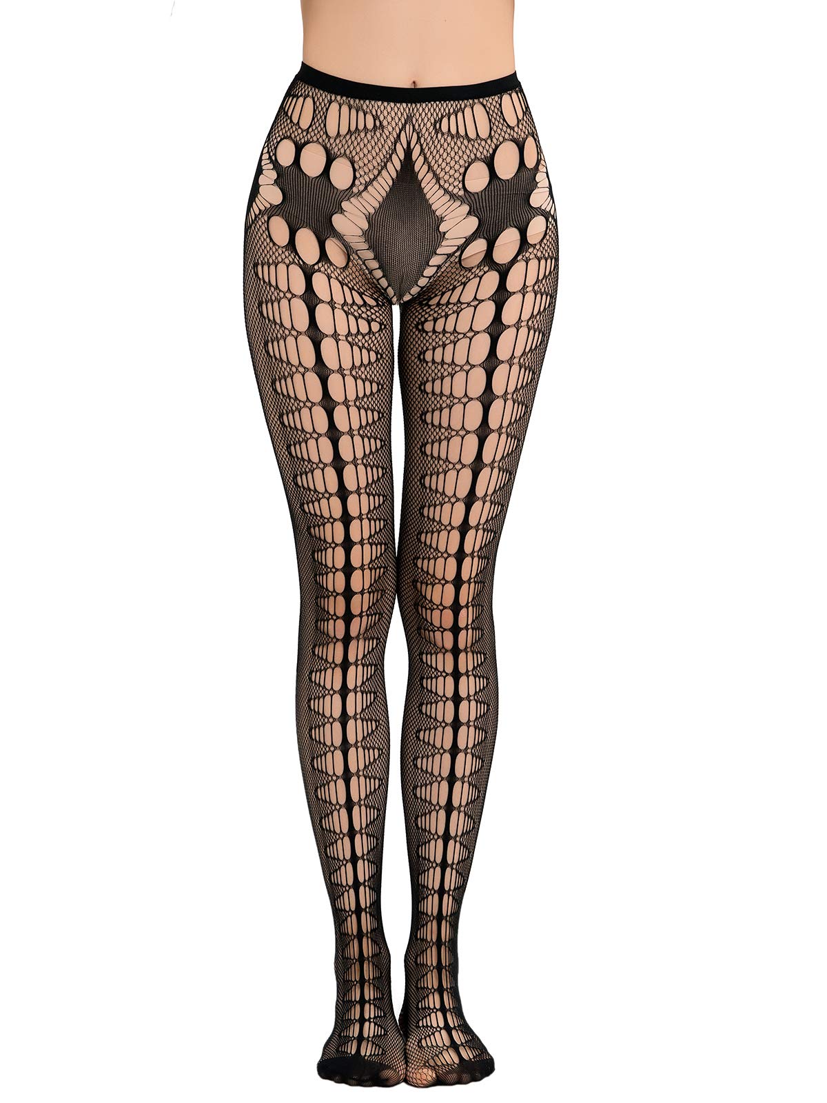 HONENNA Women's Black Patterned Fishnet Tights - 1 to 6 Pairs Pack | Stylish Sheer Pantyhose Stockings for Party, Halloween, Cosplay & Night Out