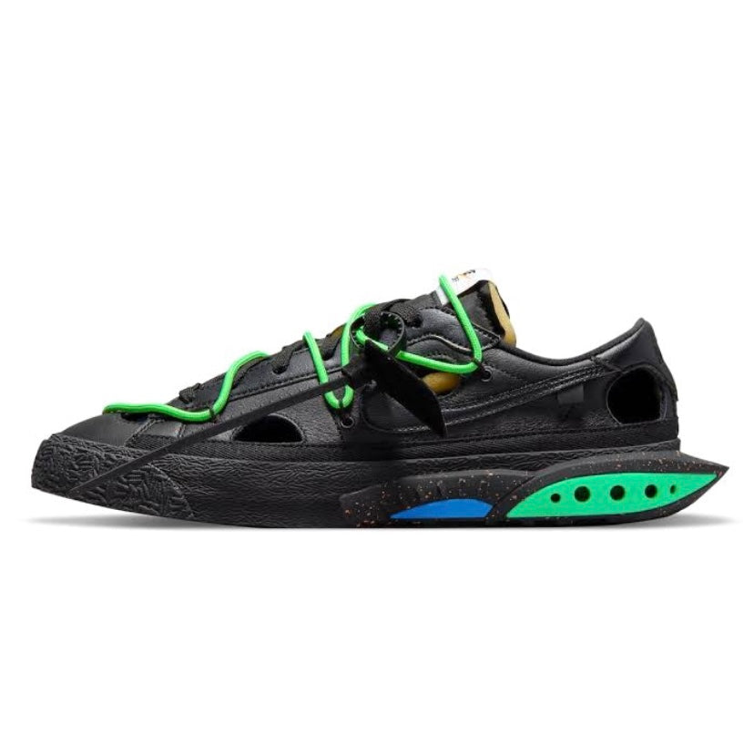 Off White x Nike Blazer Low Sneakers - Black & Green Colorway - Men's/Women's Basketball Shoes for Streetwear & Casual Wear