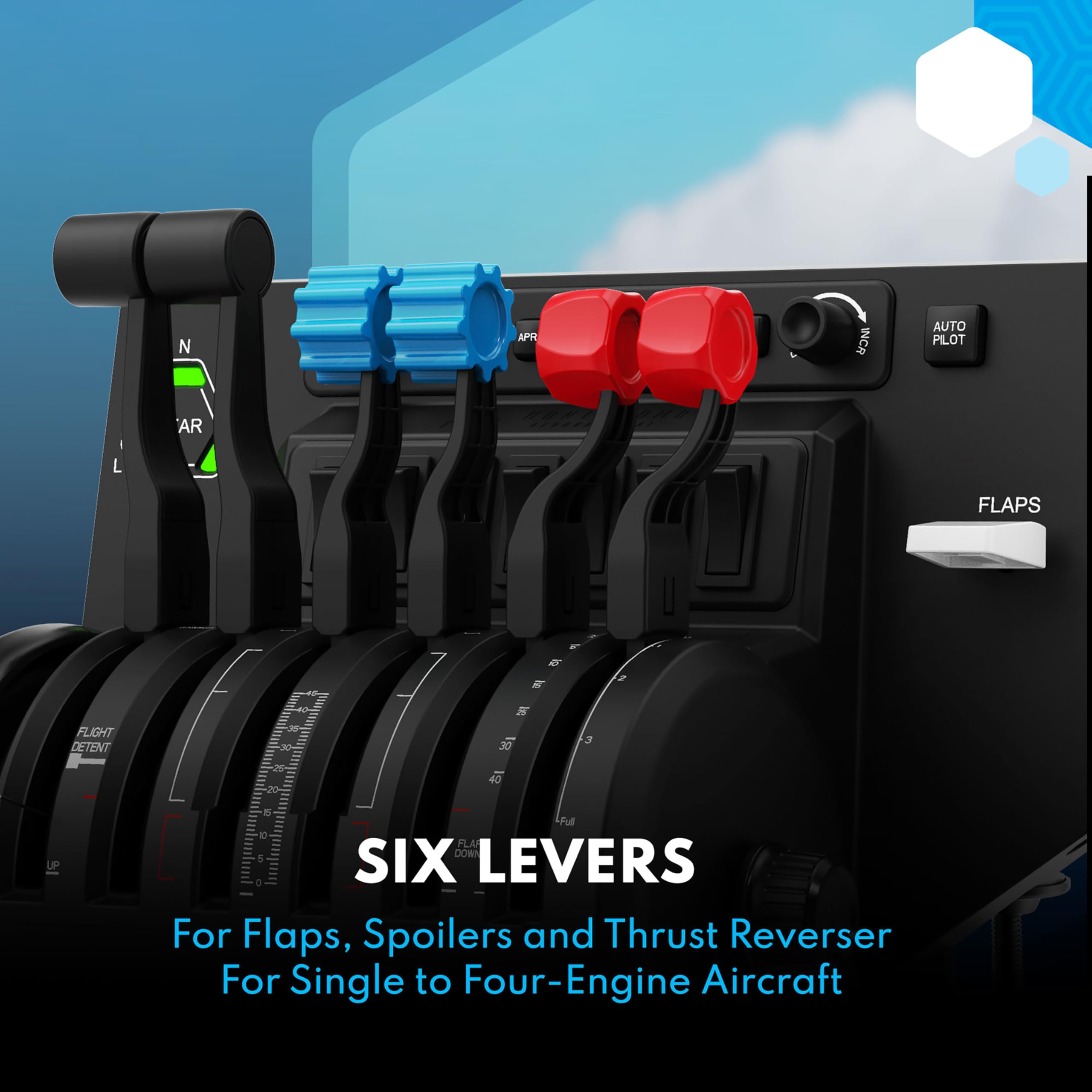 Honeycomb Aeronautical Bravo Flight Simulator Throttle Quadrant - 6 Interchangeable Levers for Trim, Gear, Flaps, Autopilot & Radio Switch Panel | USB-C Cable & Desk Clamps Included | Programmable for Flight Simulation Games | Perfect for Microsoft Flight Simulator & X-Plane | Realistic Cockpit Controls for PC Gaming