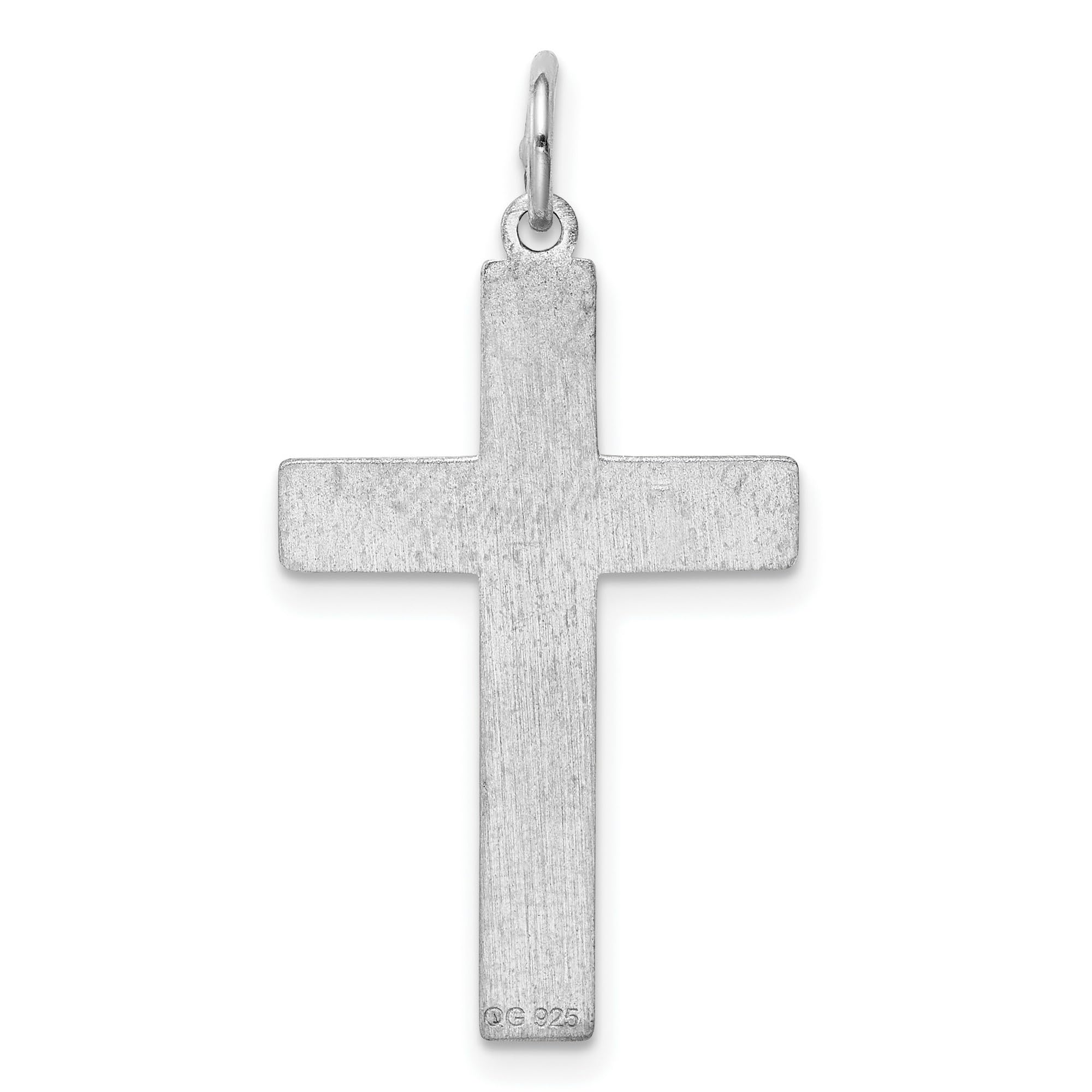 26mm x 16mm Sterling Silver Laser-Engraved Cross Pendant Necklace - Perfect for Religious Gifts, Baptism, Confirmation & Everyday Faith Jewelry