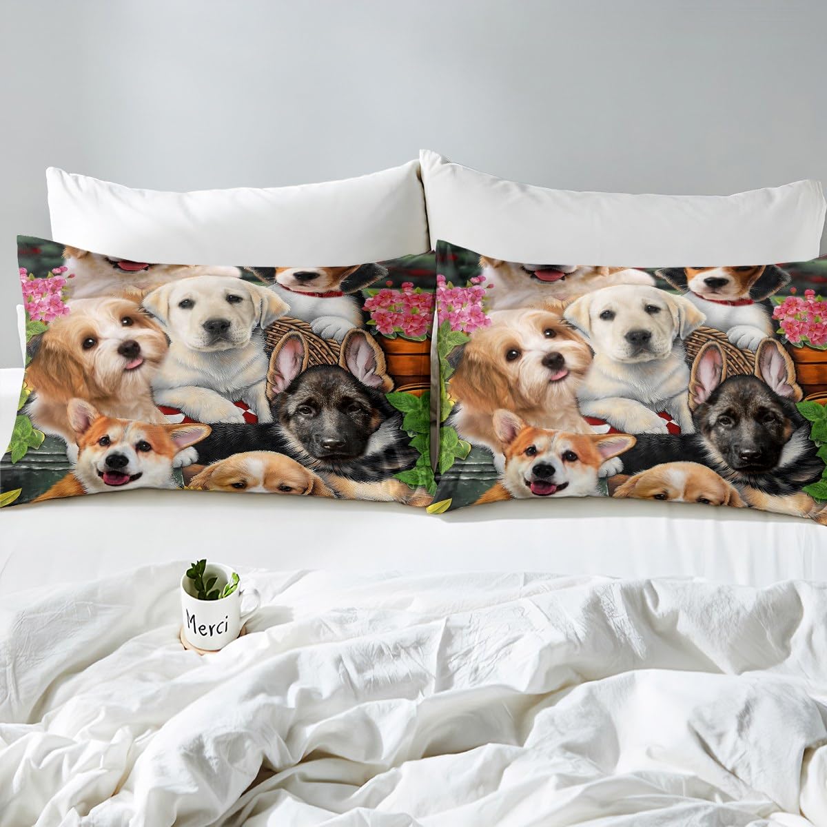 **Cute Kawaii Dog Bed Sheet Set for Kids & Boys - 4PCS Full Size Bedding with Puppy, Pug & German Shepherd Prints - Soft & Comfortable Room Decor for Toddler Bedrooms, Sleepovers & Themed Kids' Rooms**