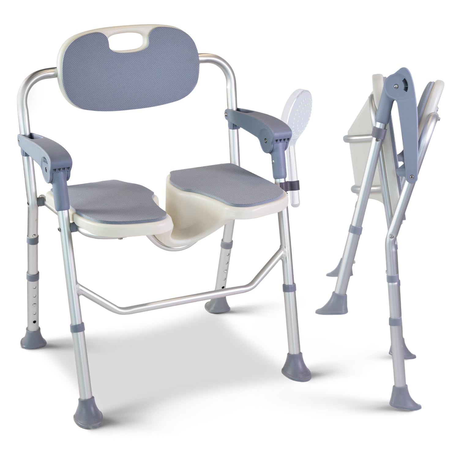 Adjustable Folding Shower Chair with Non-Slip Feet - 5 Height Levels, Sturdy U-Shaped Design for Elderly, Disabled & Pregnant Women - Ideal for Bathroom Safety, Assisted Washing & Home Care Use