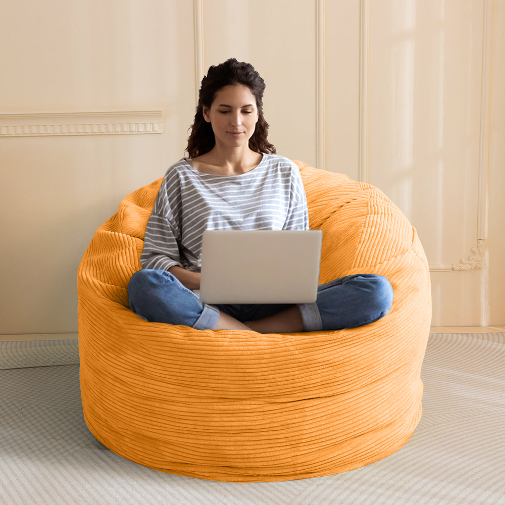 MAXYOYO 4ft Convertible Bean Bag Bed - Corduroy Floor Sleeper Sofa for Adults & Kids | Orange | Perfect for Living Room, Bedroom & Dorm Room