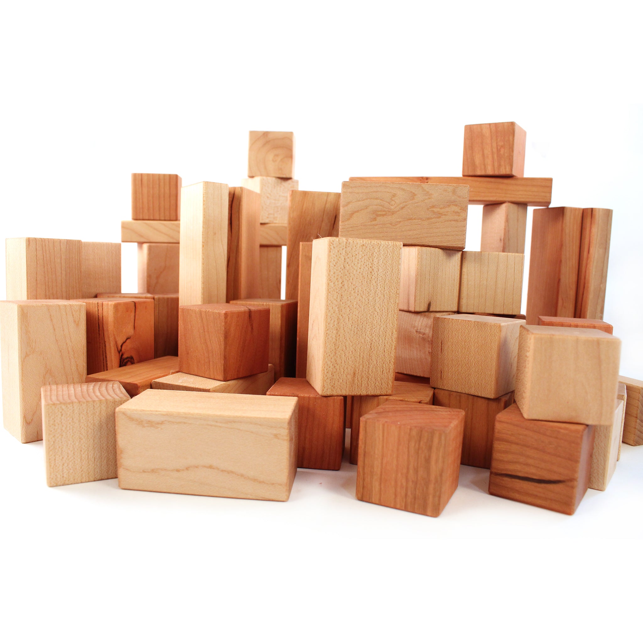 50-Piece Wooden Building Blocks Set - Natural Wood Kids Educational Toys for Toddlers & Preschoolers - Perfect for Creative Play, Learning & STEM Activities at Home or School