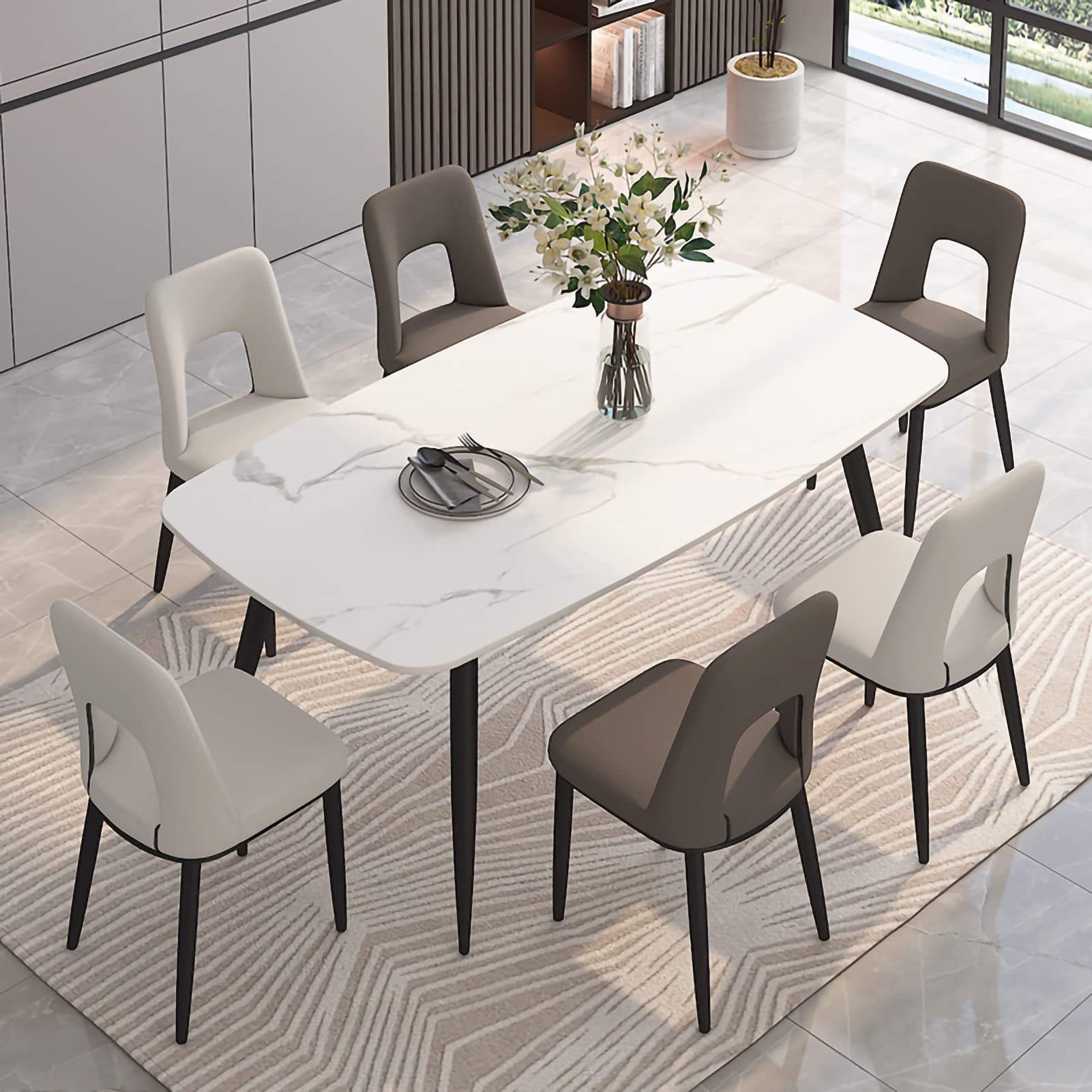 Modern Upholstered Leather Dining Chairs Set of 2 - Steel Frame Metal Kitchen Chairs with Soft Cushioning for Comfortable Seating | Perfect for Dining Room, Bedroom, Living Room, Lounge & Reception Areas
