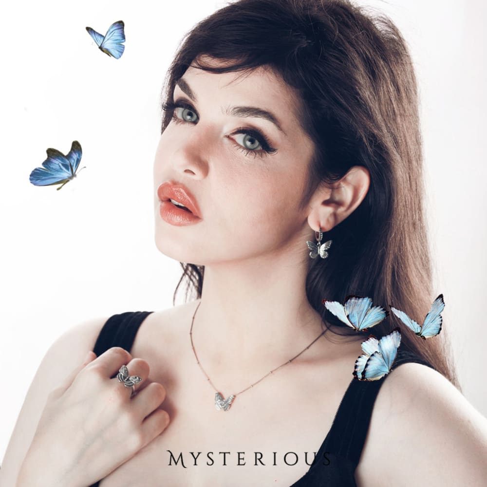 Royal Blue Butterfly Silver Jewelry Set - Elegant Necklace & Earrings for Women - Perfect for Weddings, Parties & Special Occasions