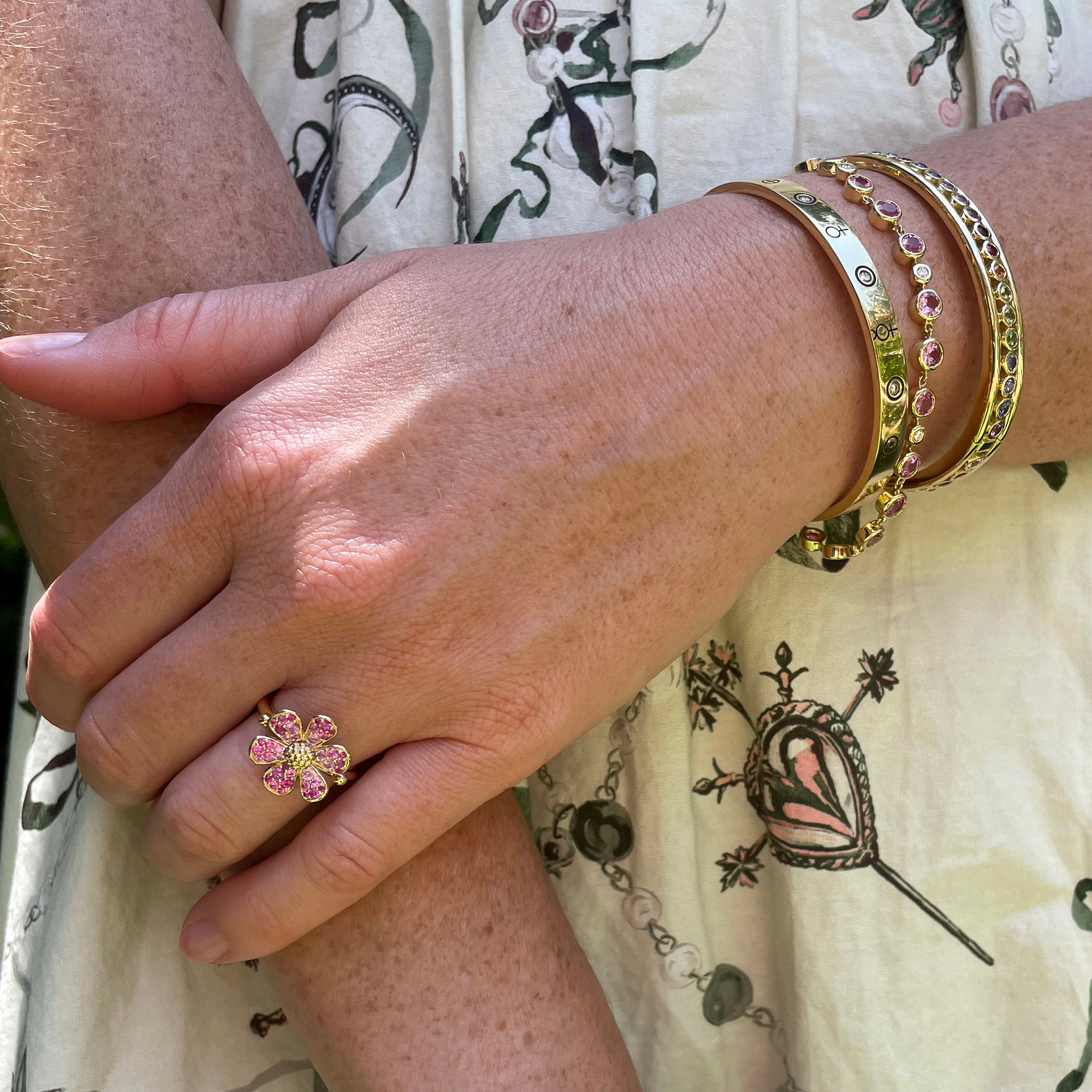 Temple St. Clair Pink Sapphire and Ruby Floral Ring - Elegant Jewelry for Women, Perfect for Weddings, Anniversaries and Special Occasions