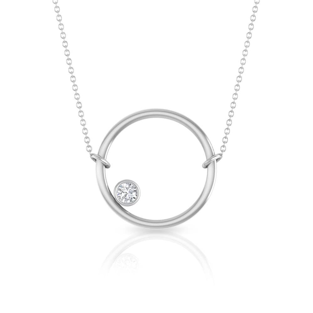 14K Solid Gold Diamond & Gold Necklace - Bezel Set Diamond Pendant with Chain | April Birthstone Jewelry for Women | Elegant Circle Necklace for Anniversary, Birthday & Special Occasion Gifts