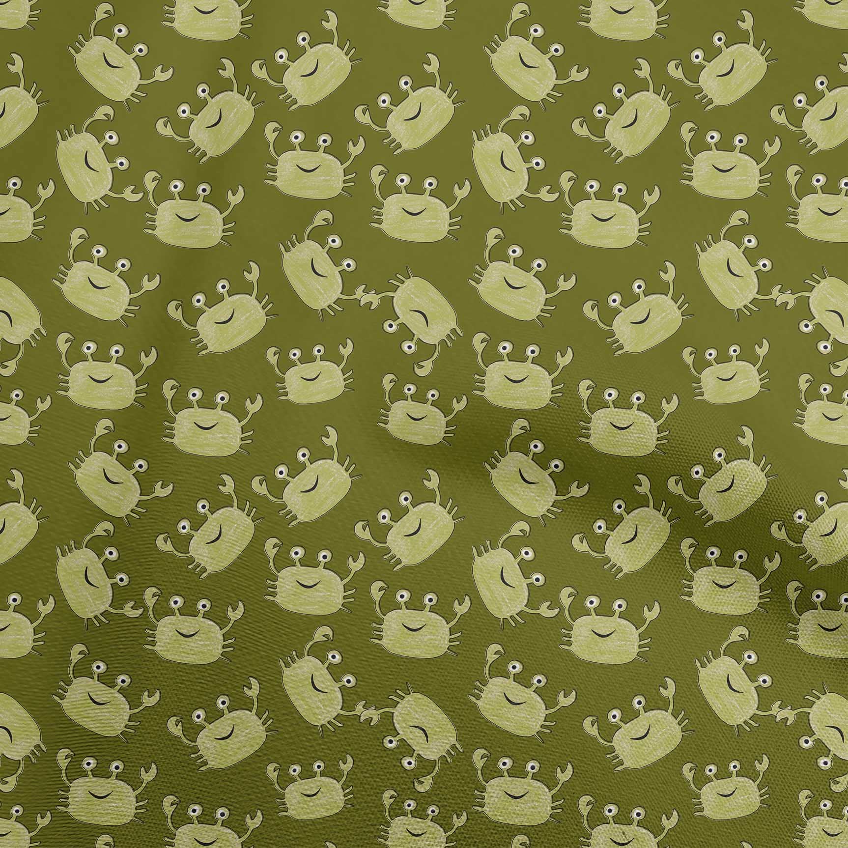 oneOone Georgette Viscose Lime Green Fabric for Kids Crab Print - 42 Inch Wide DIY Sewing Material by The Yard | Perfect for Children's Clothing, Costumes & Craft Projects