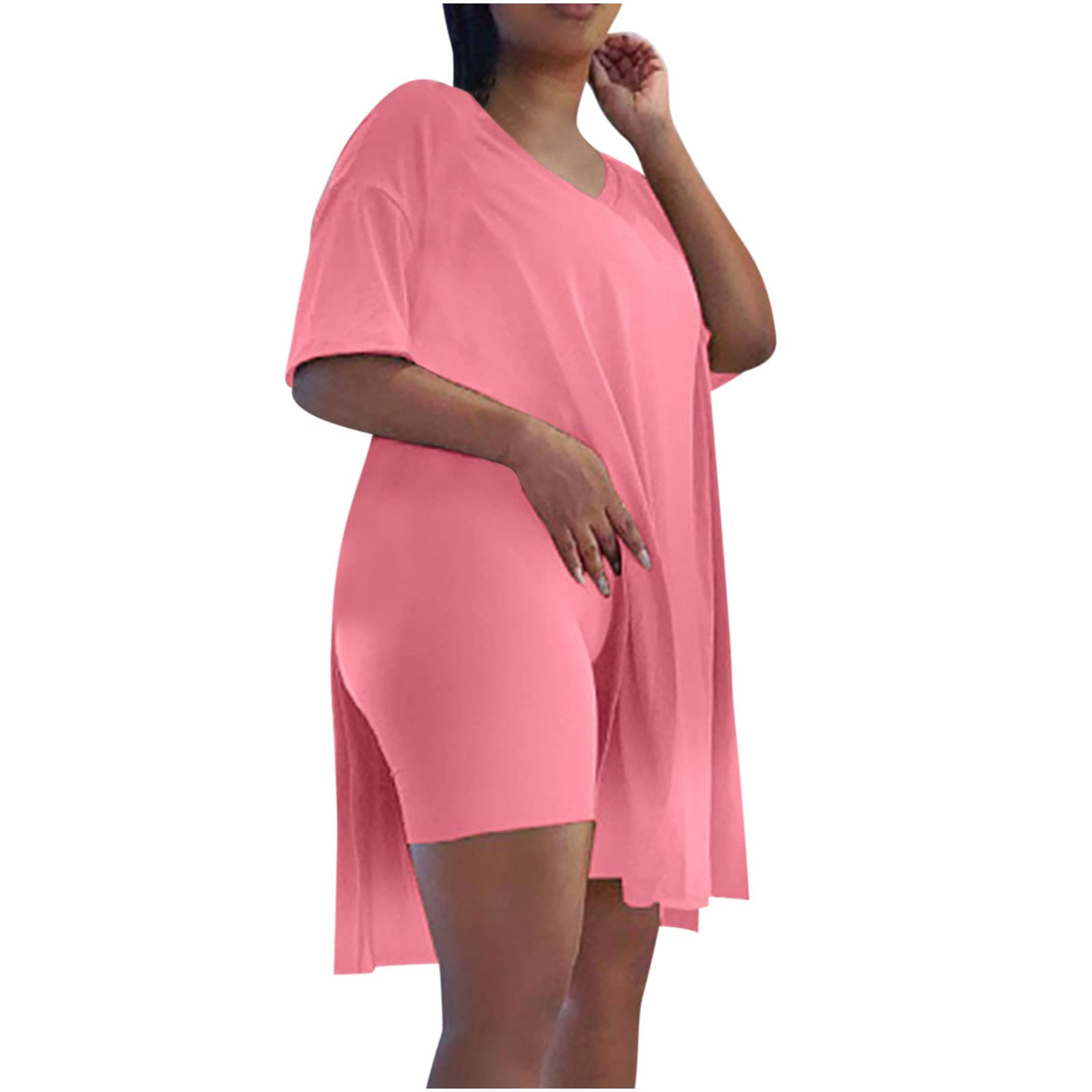 Women's 2-Piece Ribbed Knit Lounge Set - Summer Matching Outfit with T-Shirt & Biker Shorts | Casual Pajama Set for Home, Yoga & Outdoor Activities | Prime Lightning Deal Today