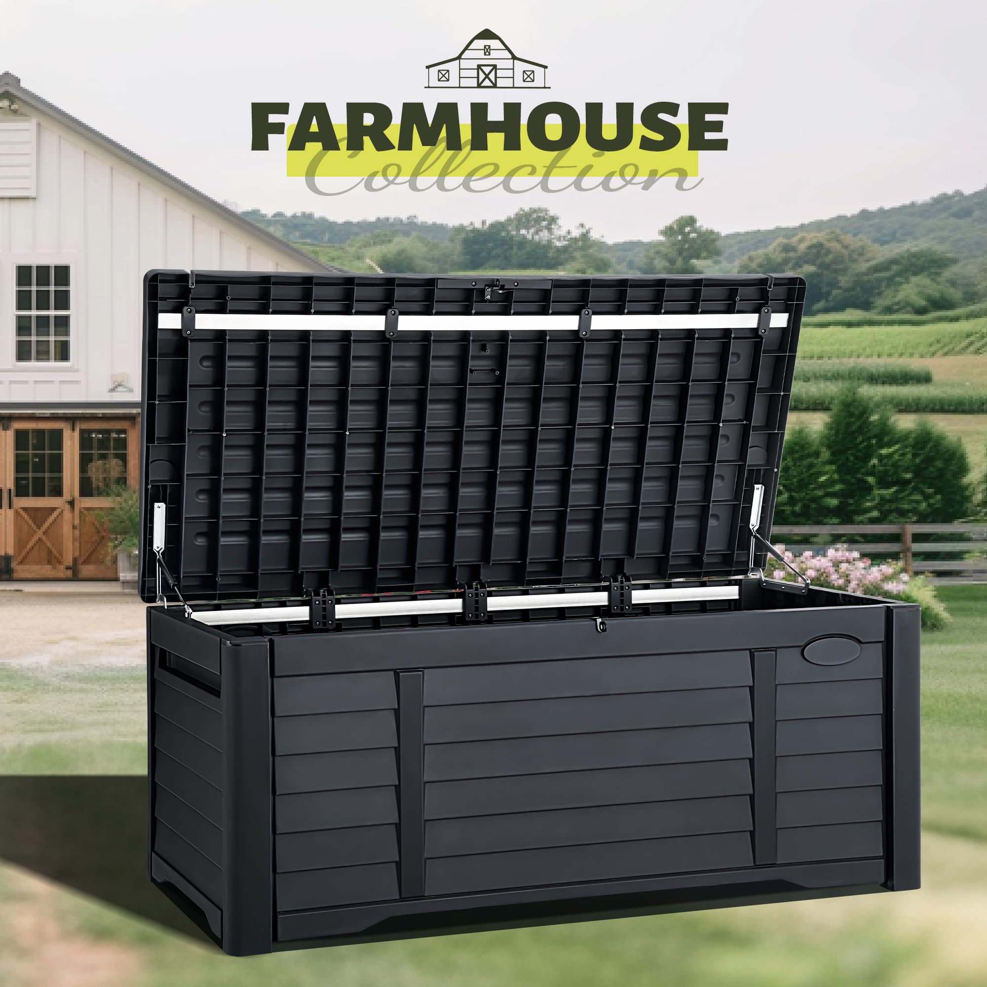 YITAHOME 120 Gallon Large Outdoor Storage Deck Box with Waterproof Cushion & Lockable Lid - Patio Furniture for Pool Supplies, Garden Tools, Cushion Storage - Durable Resin Material in Black - Perfect for Backyard, Deck, and Poolside Organization