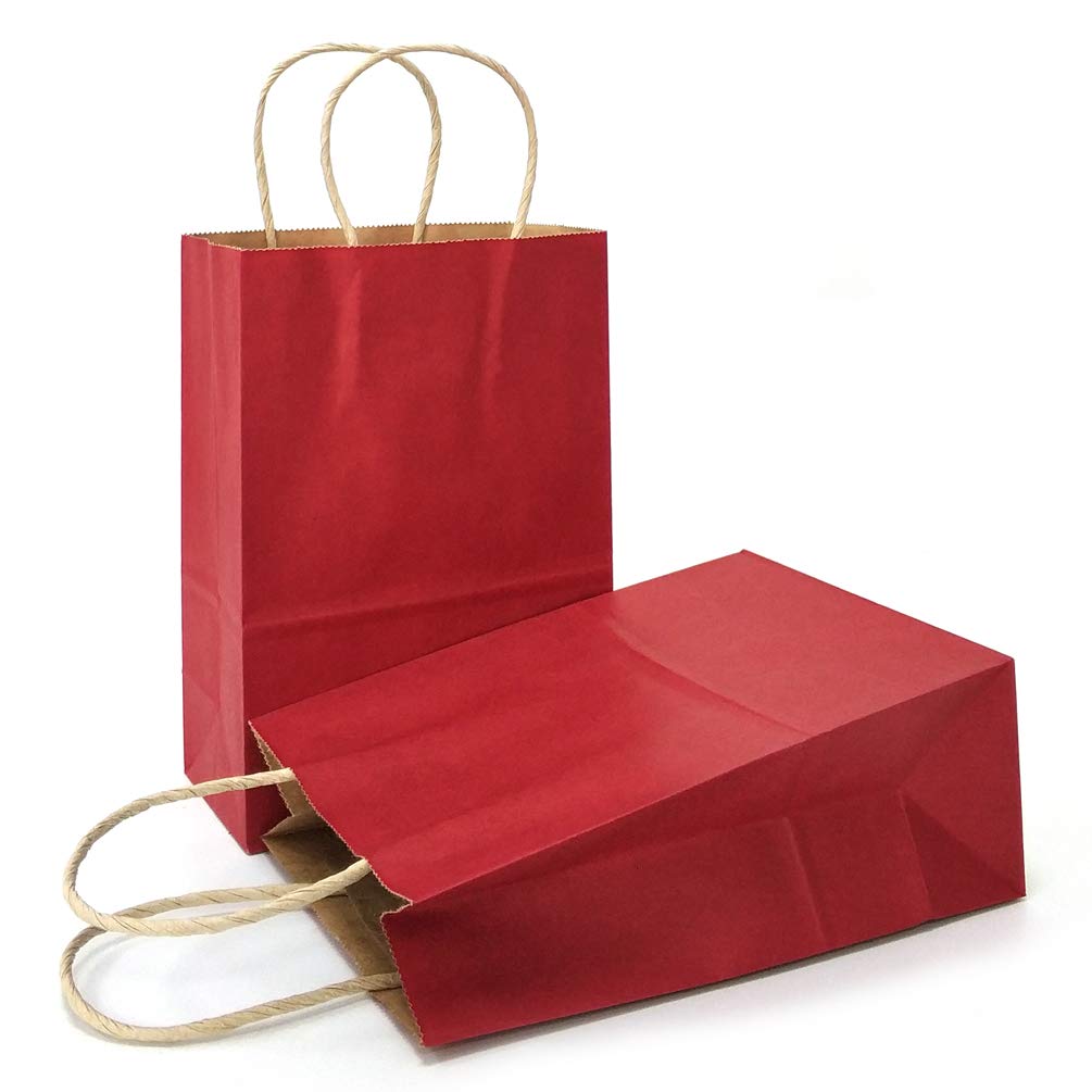 AZOWA Small Kraft Paper Gift Bags with Handles - 5x3.1x8.2 Inches, Red (50 Pack) - Perfect for Party Favors, Wedding Gifts & Retail Packaging
