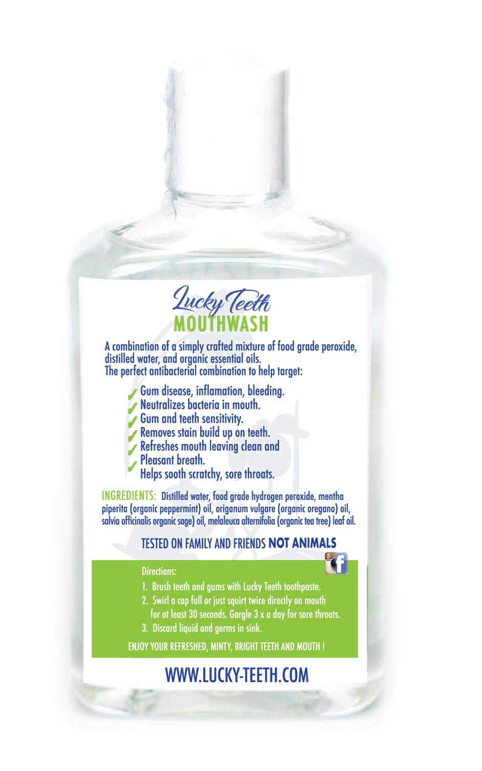 Lucky Teeth Organic Food Grade Hydrogen Peroxide Mouthwash - Whitening & Refreshing Formula with Essential Oils | Natural Teeth Whitener for Daily Oral Care & Fresh Breath | Perfect for Home Use, Travel, and Post-Dental Treatments