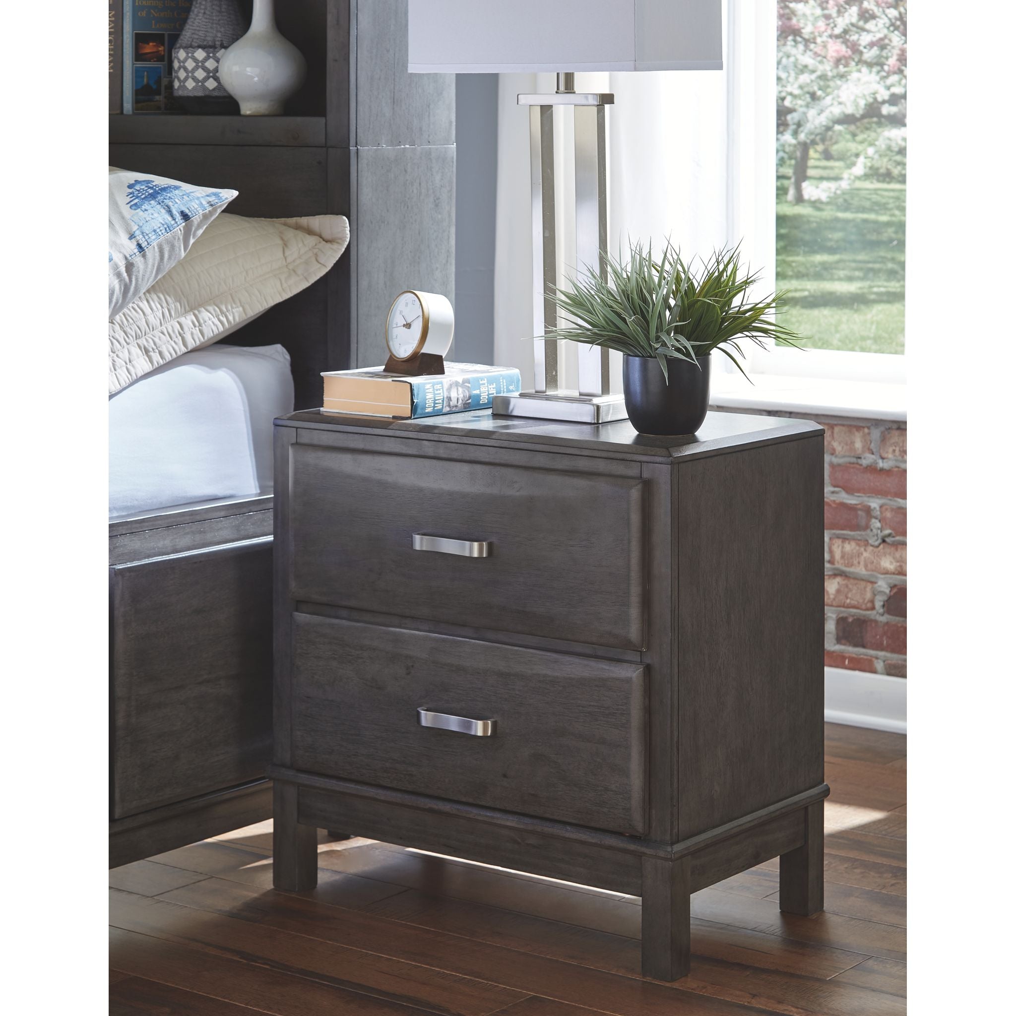 Caitbrook Modern Nightstand with Drawer - Gray Wooden Bedside Table for Bedroom, Living Room, or Office Storage