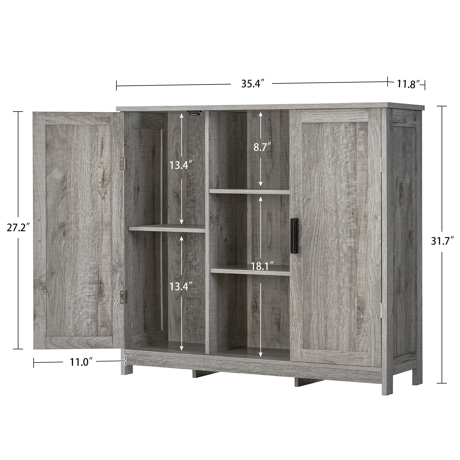 Rustic Gray Iwell 2-Door Storage Cabinet with 4 Adjustable Shelves - Buffet Sideboard for Living Room, Entryway, Kitchen | Perfect for Home Organization & Displaying Decor
